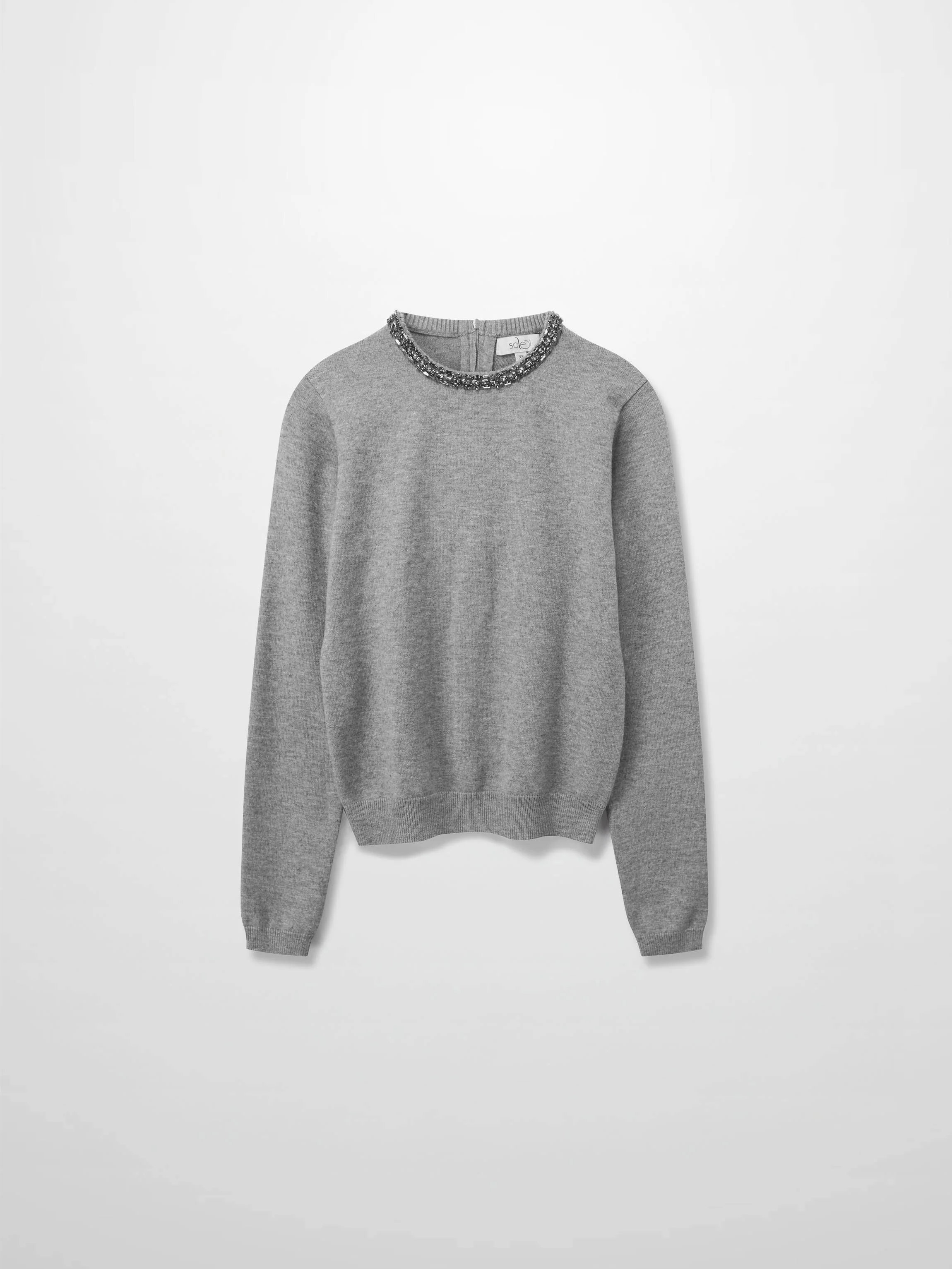 Embellished Crew Sweater-Grey
