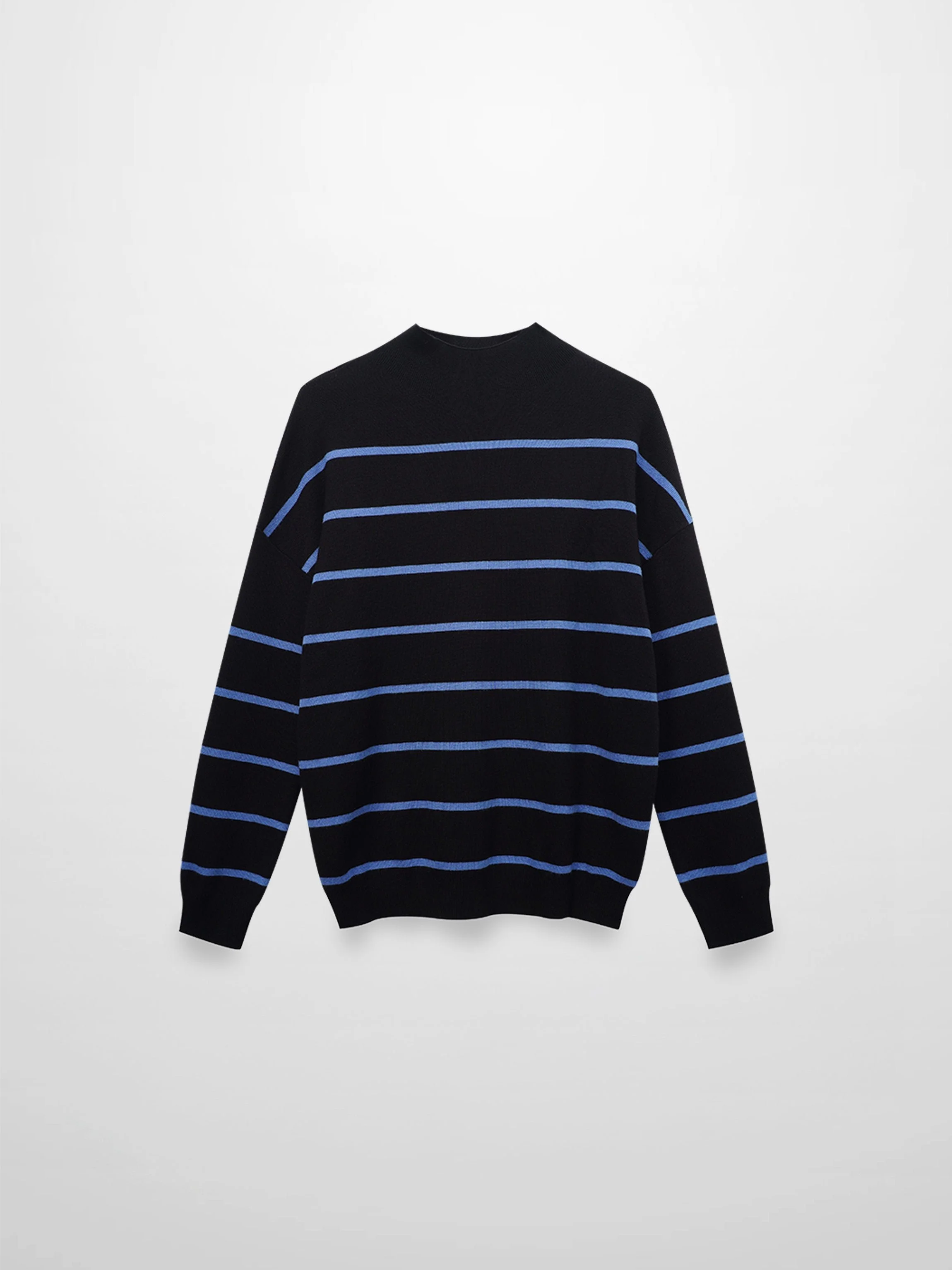 Mock Neck Thin Knit Sweater-Black/Light Blue