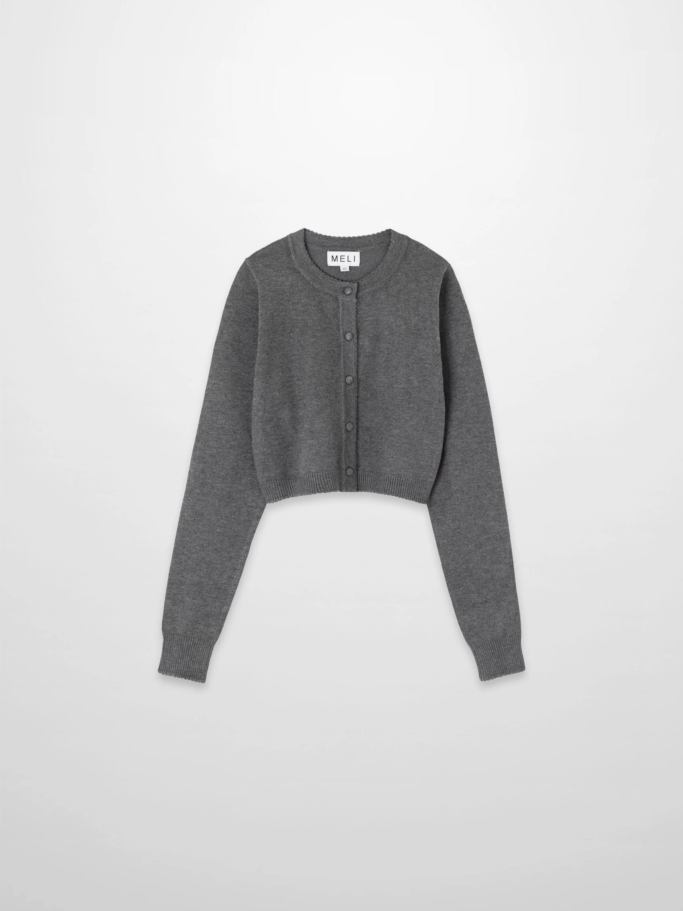 Trim Detail Crew Crop Cardigan-Heathered Grey