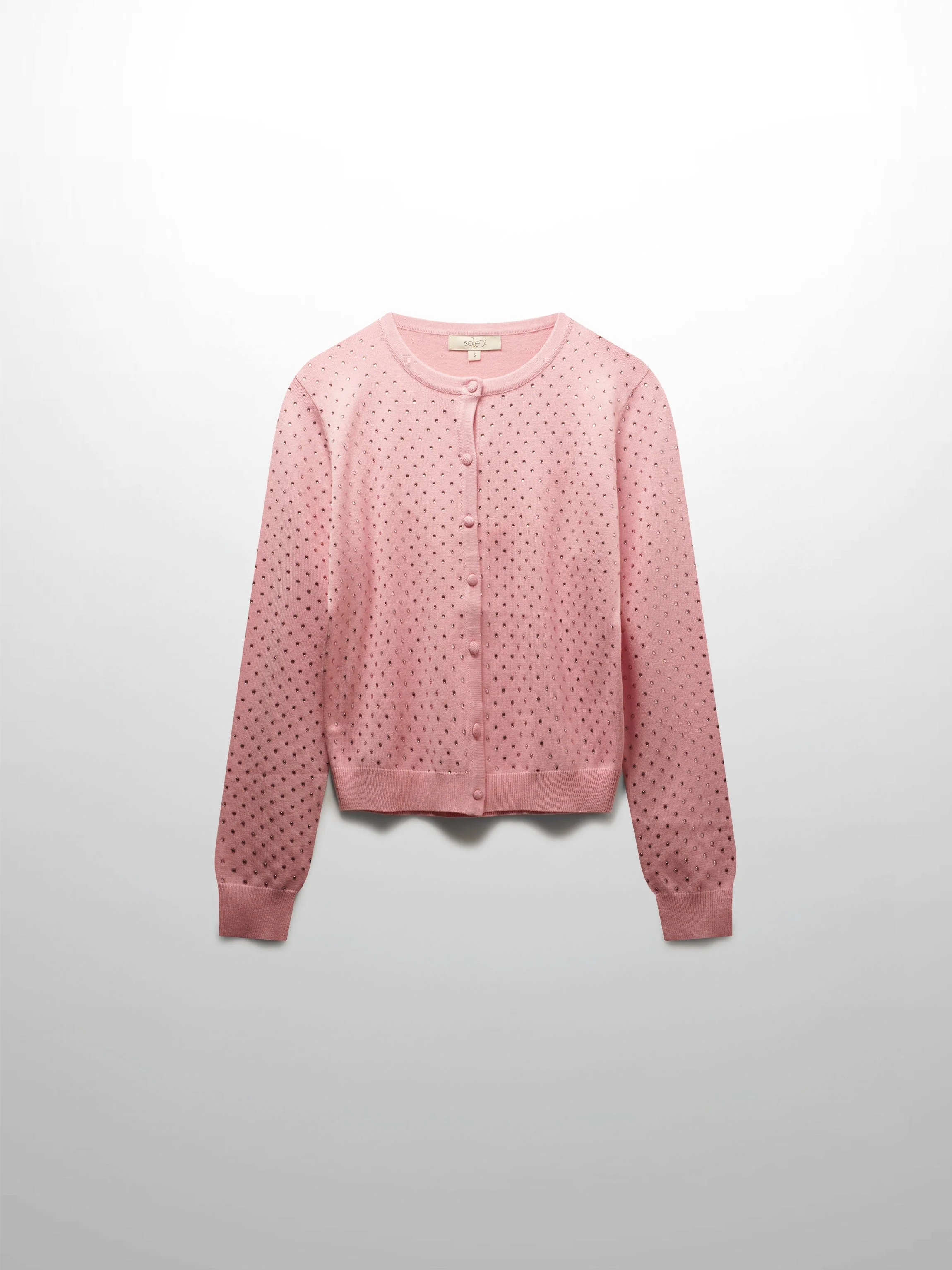 Stone Embellished Crew Cardigan-Pink