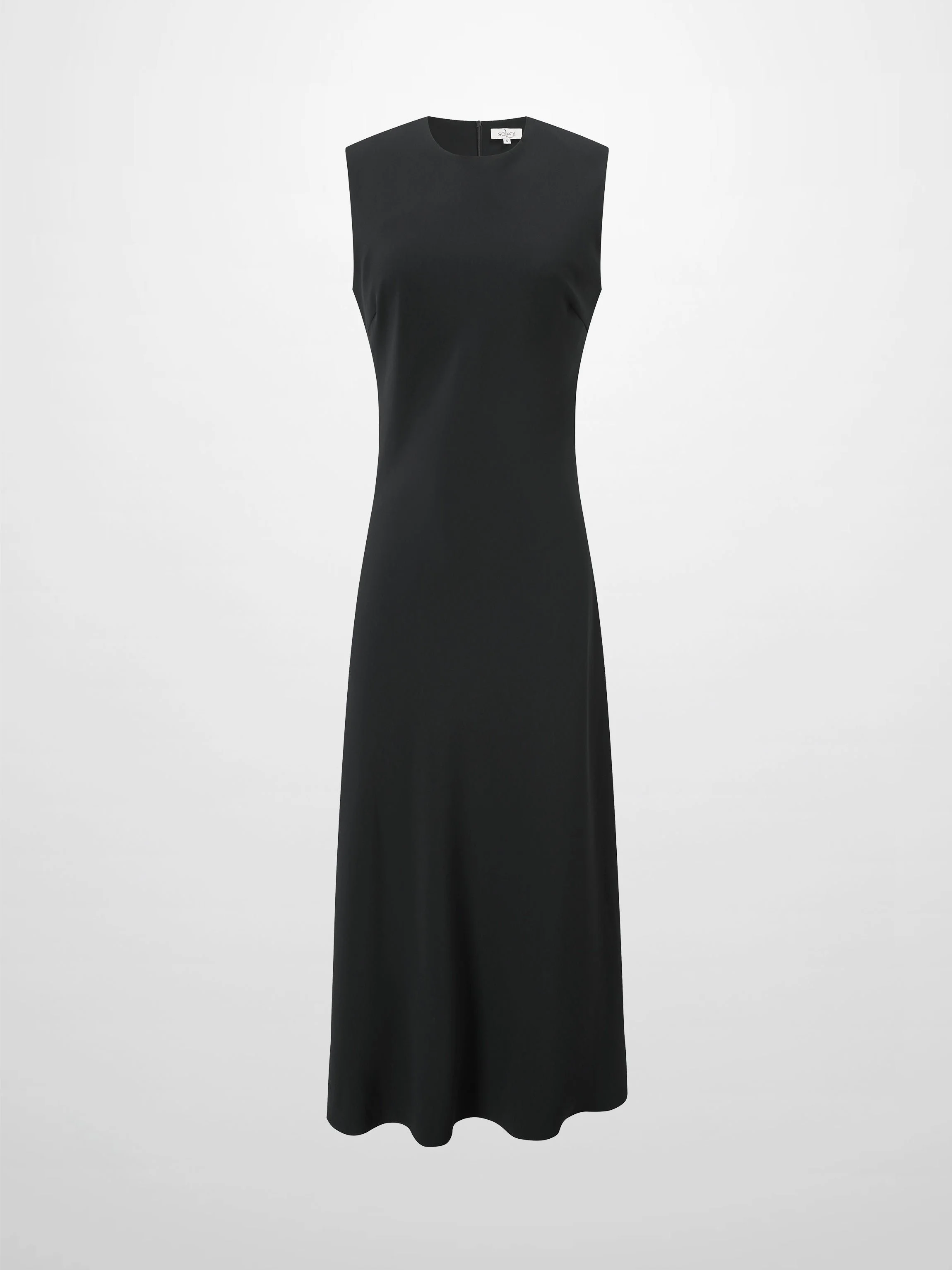 Faux Satin Crew Neck Slip Dress-Black