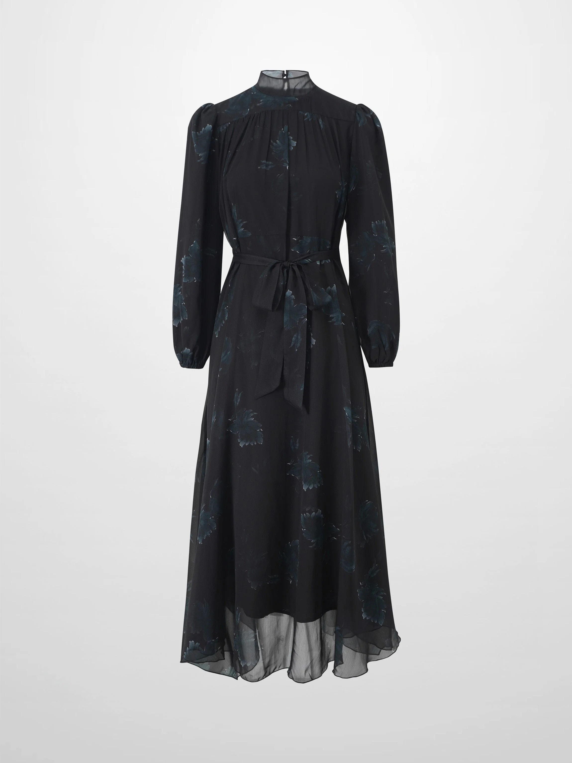 Asymmetrical Bottom Belted Dress-Green Floral