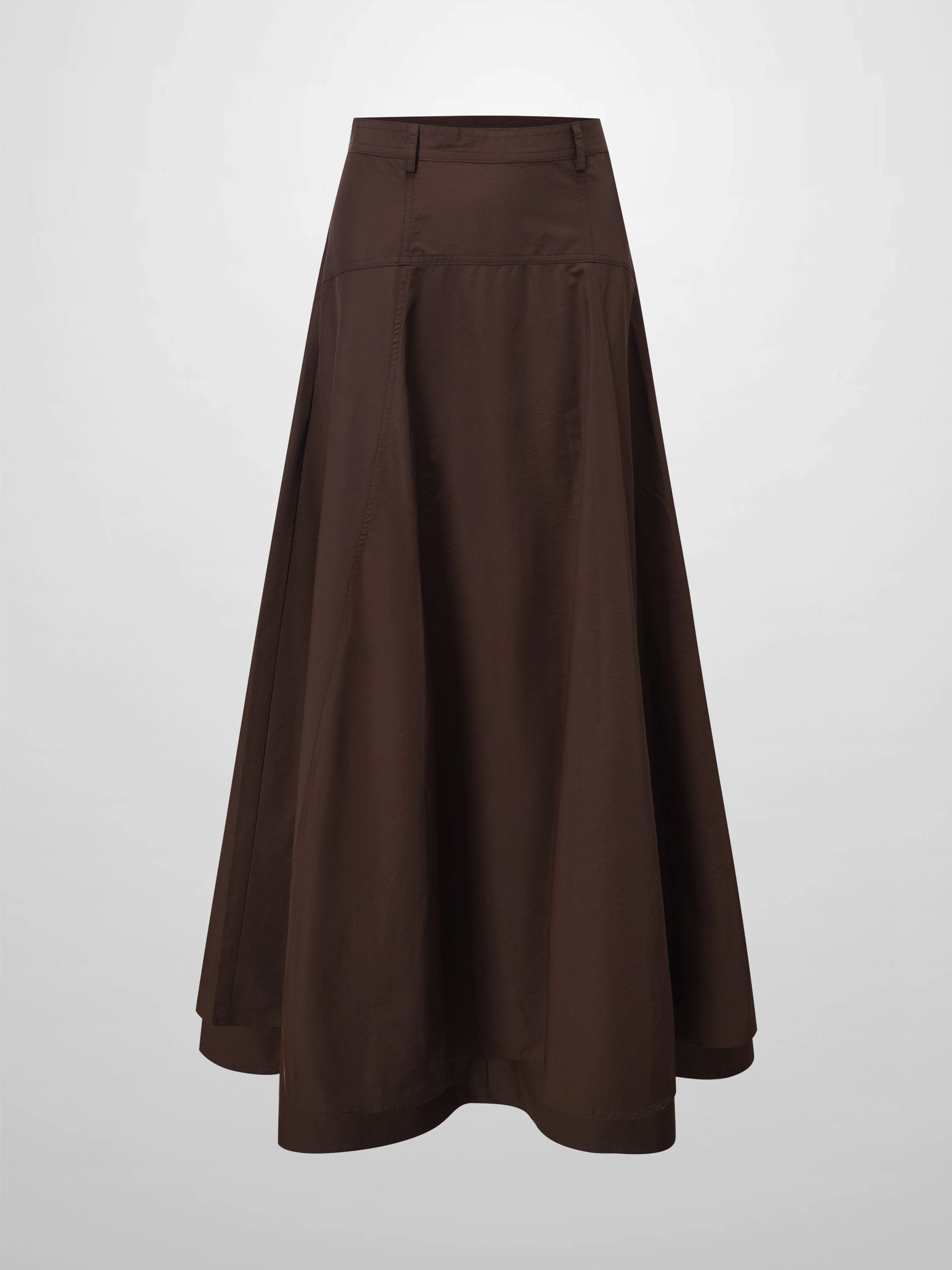 Taffeta Yoke Skirt-Brown