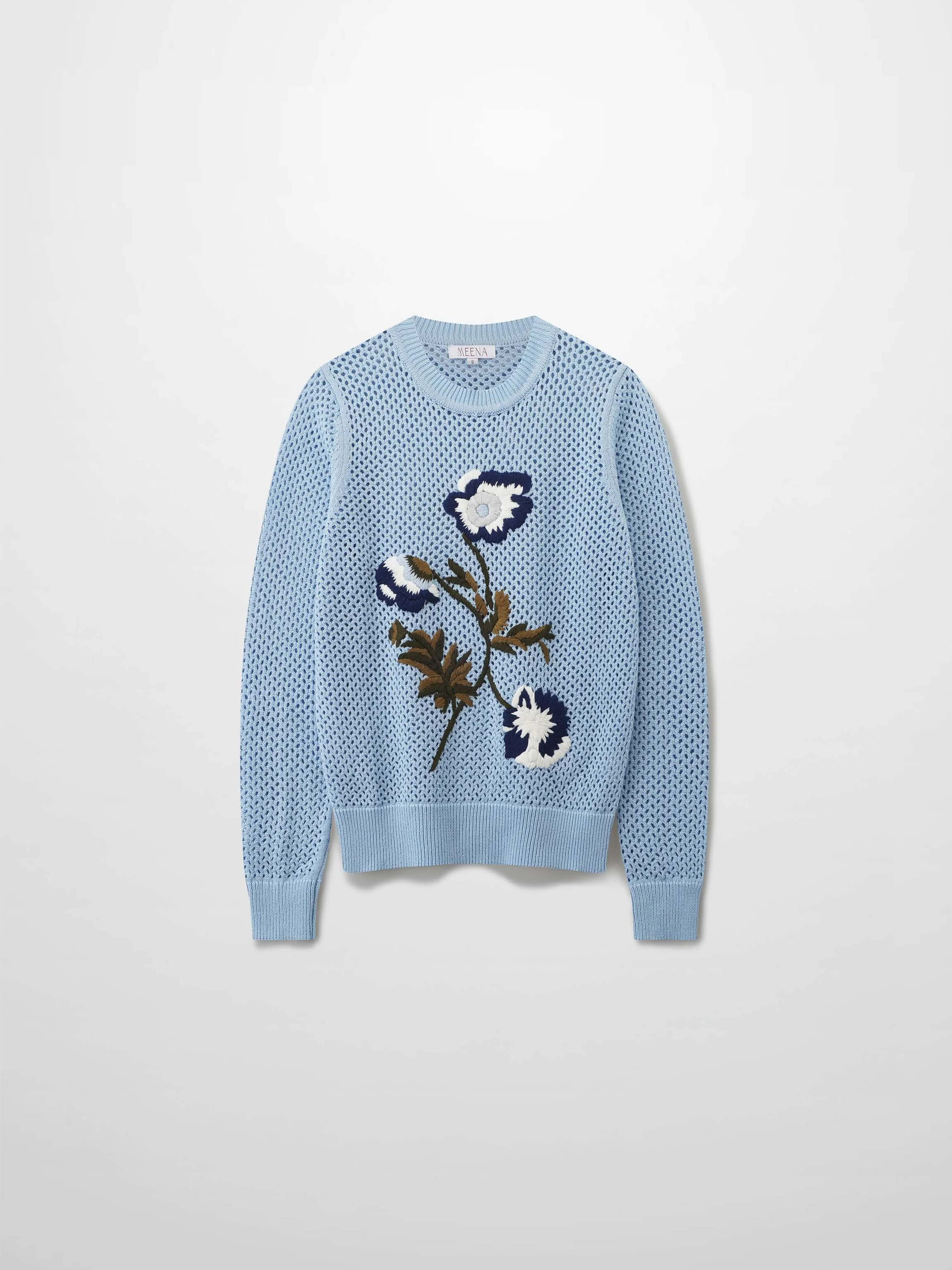 Embroidered Crochet Floral Sweater-Blue Floral