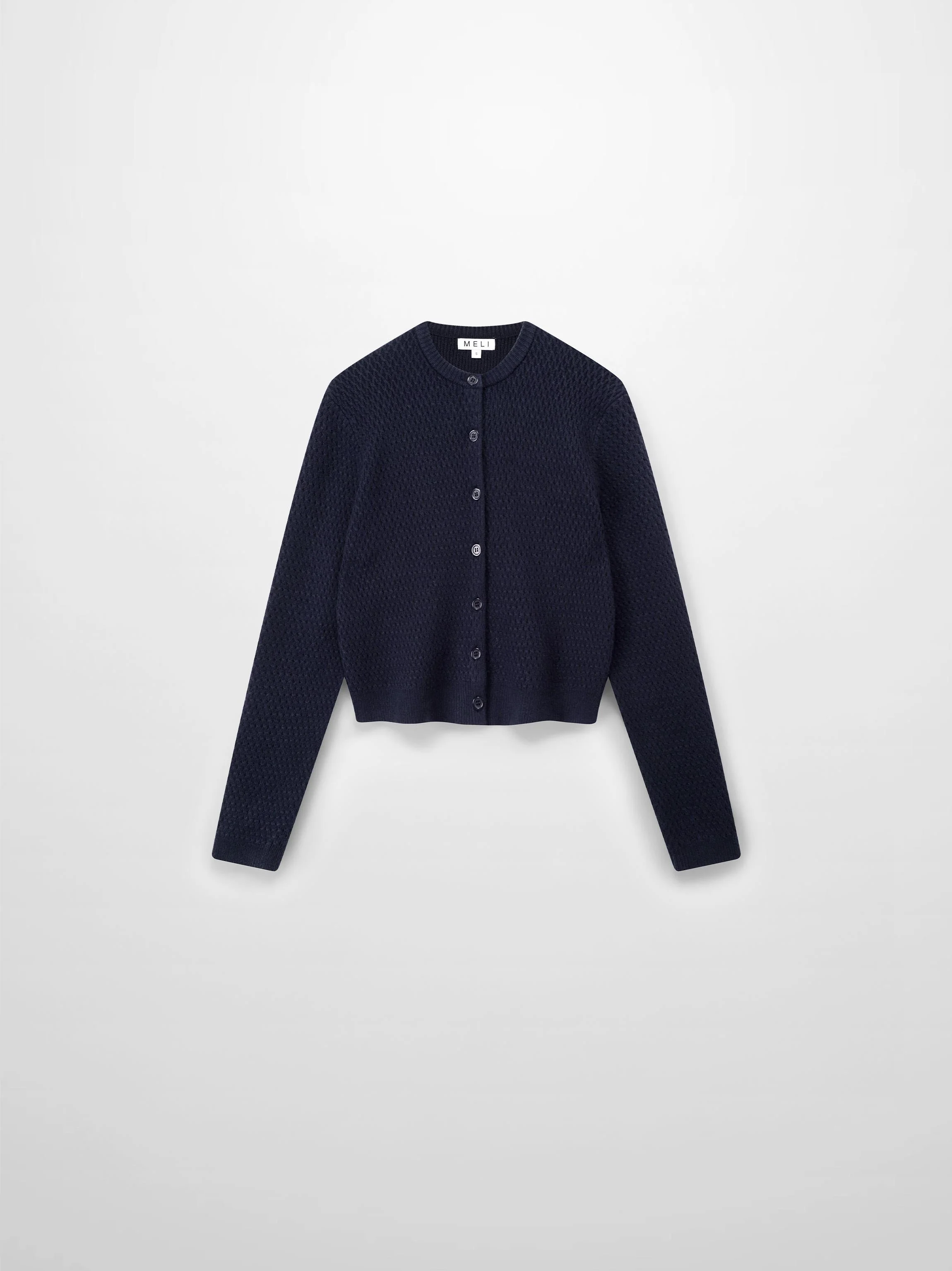 Textured Crew Cardigan-Navy