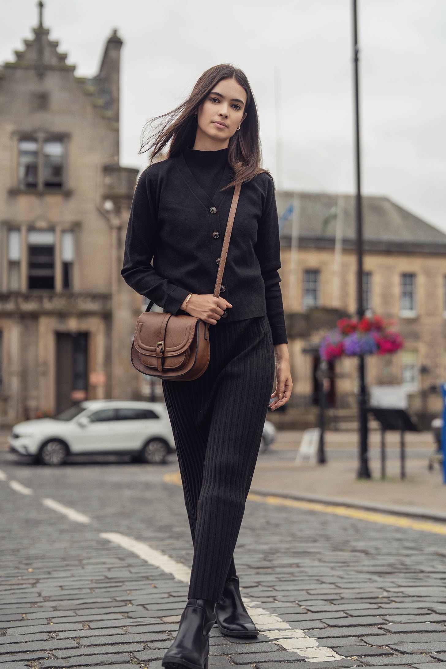 Back Wide Ribbed Cardigan Sweater-Black