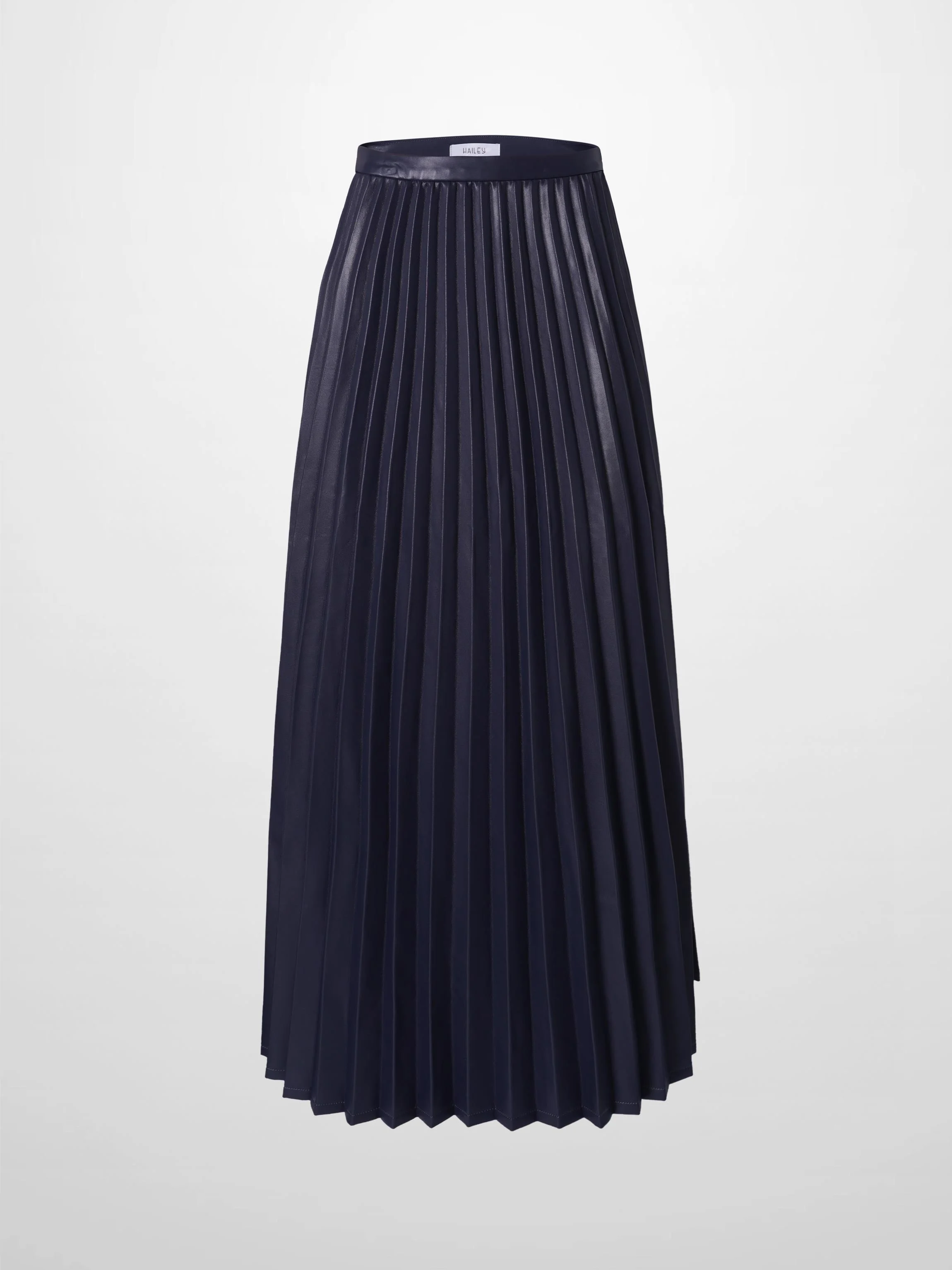 Accordion Pleated Faux Leather Skirt-Navy