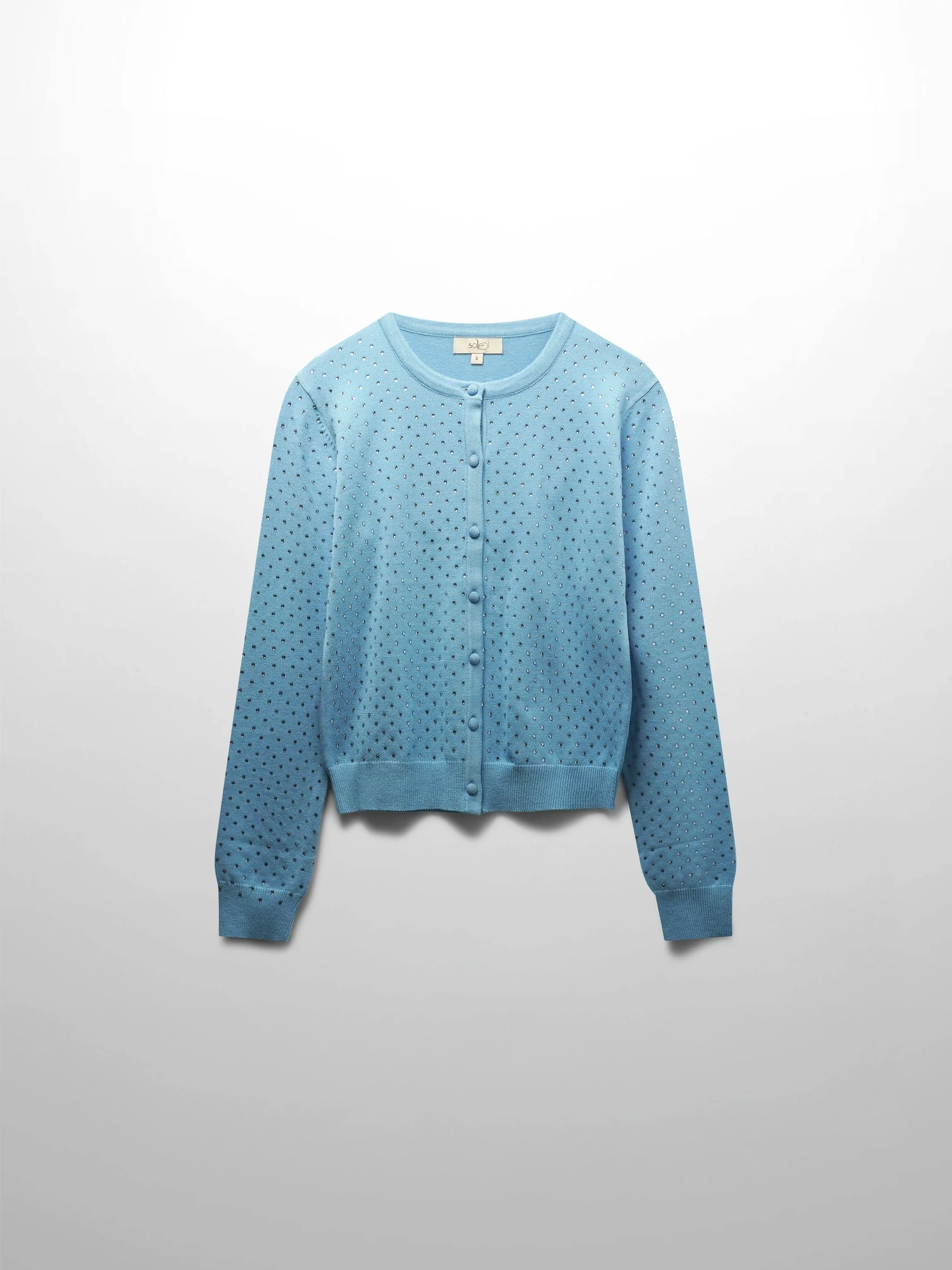 Stone Embellished Crew Cardigan-Sky Blue