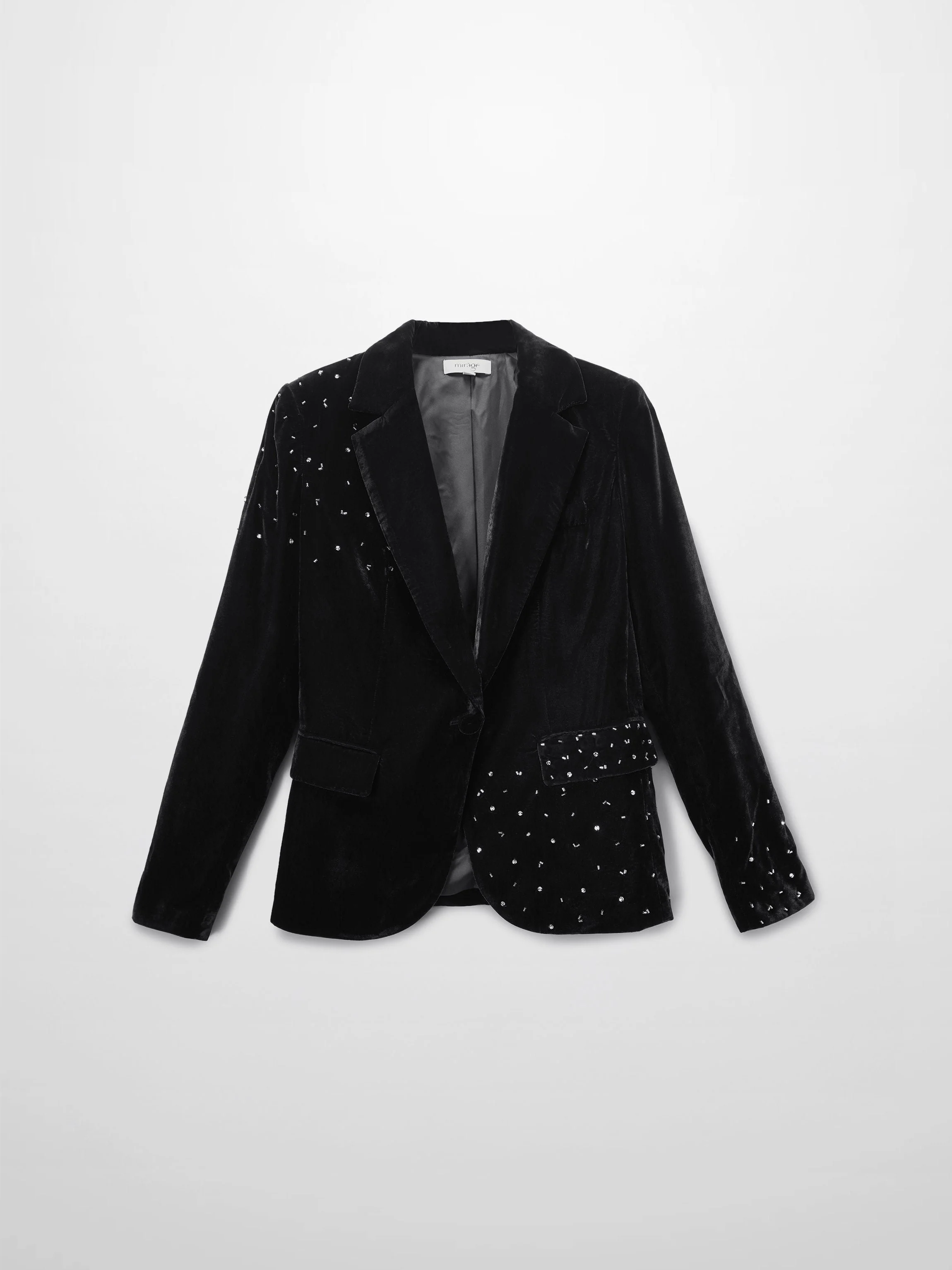 Embellished Velvet Blazer-Black