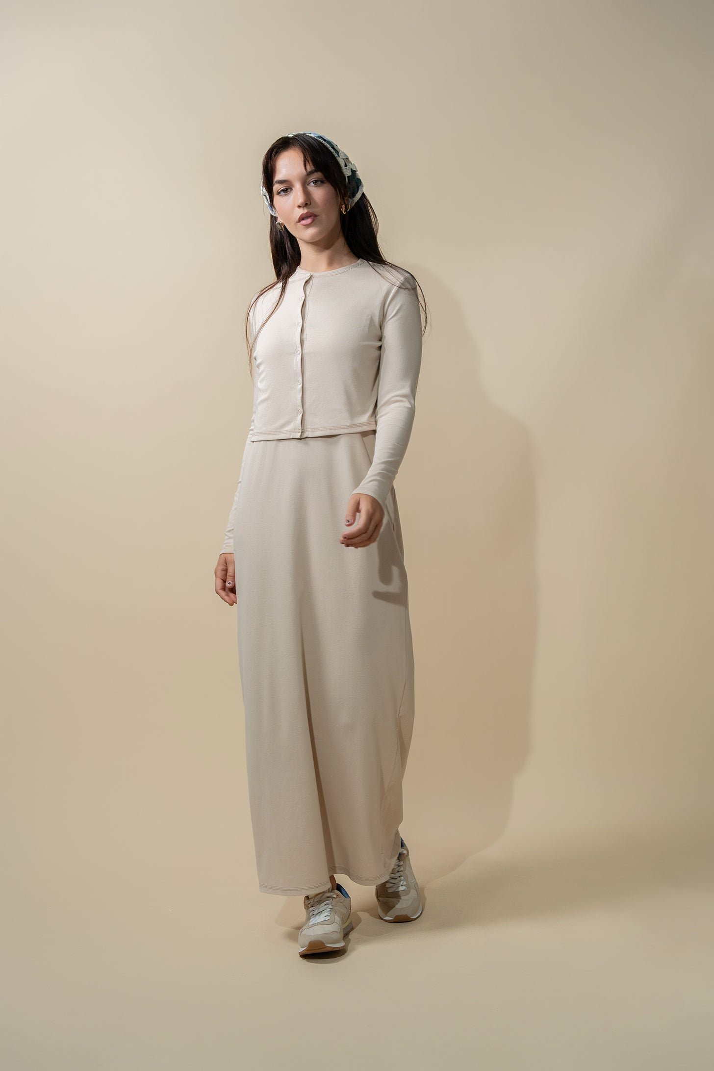 Basic T-Shirt Cropped Cardigan-Tan