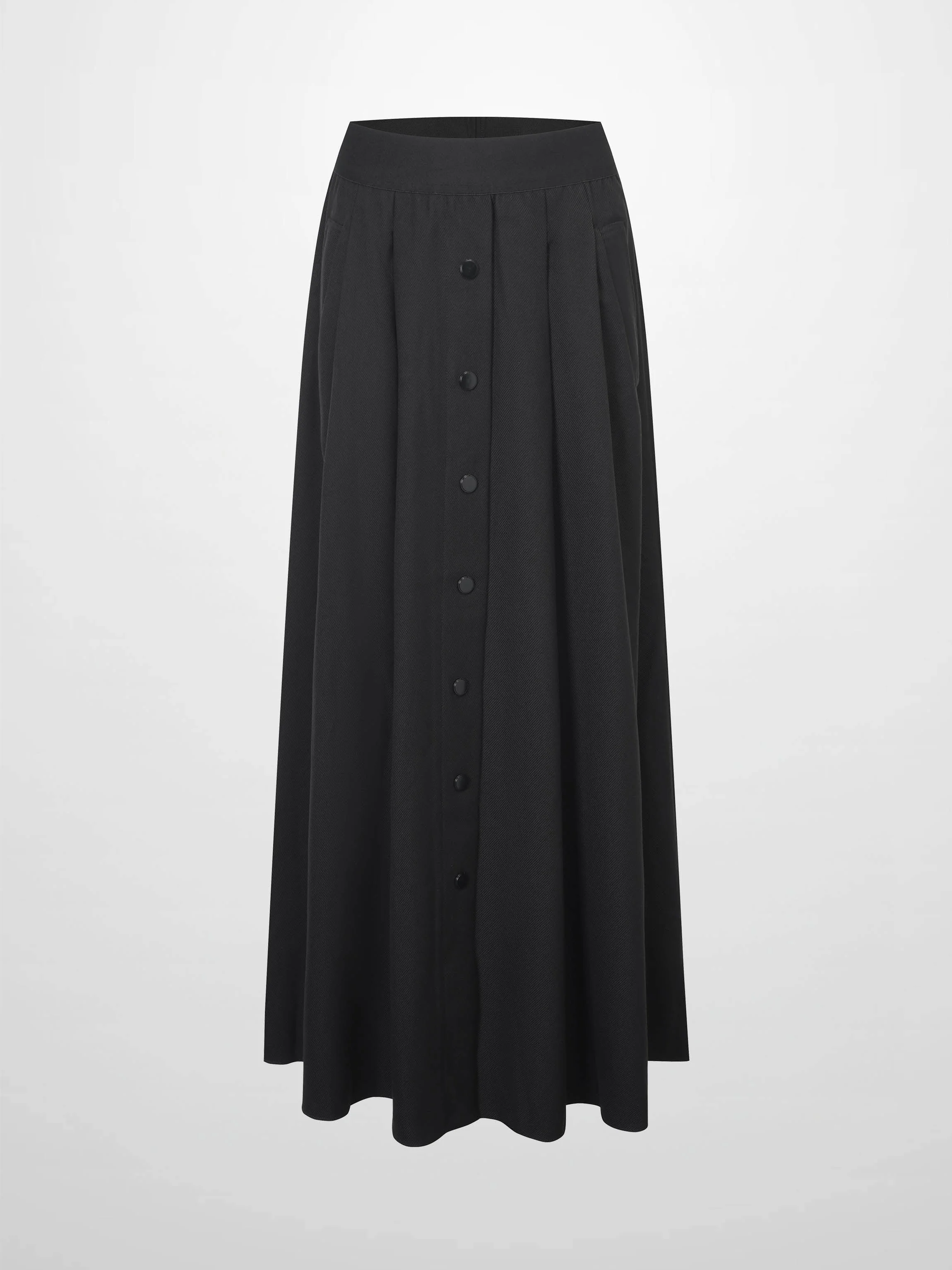 Elastic Waist Button Down Skirt-Black