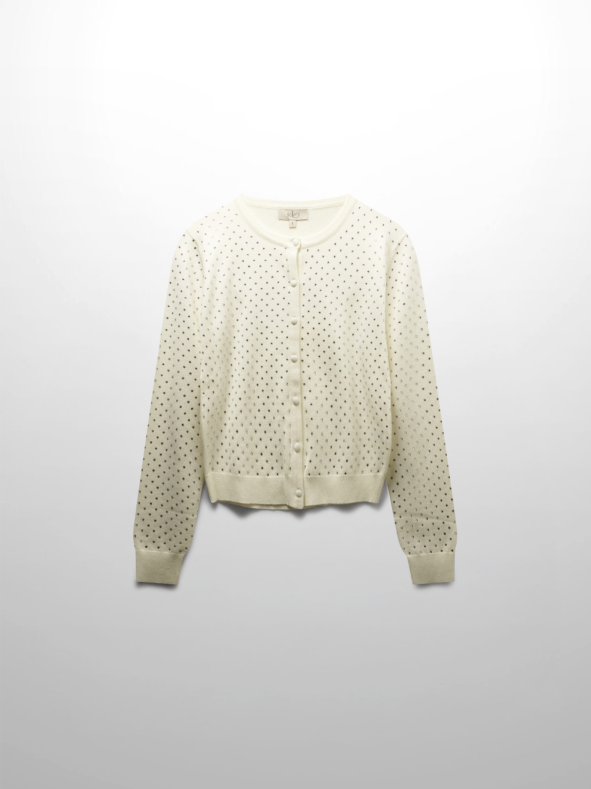 Stone Embellished Crew Cardigan-White