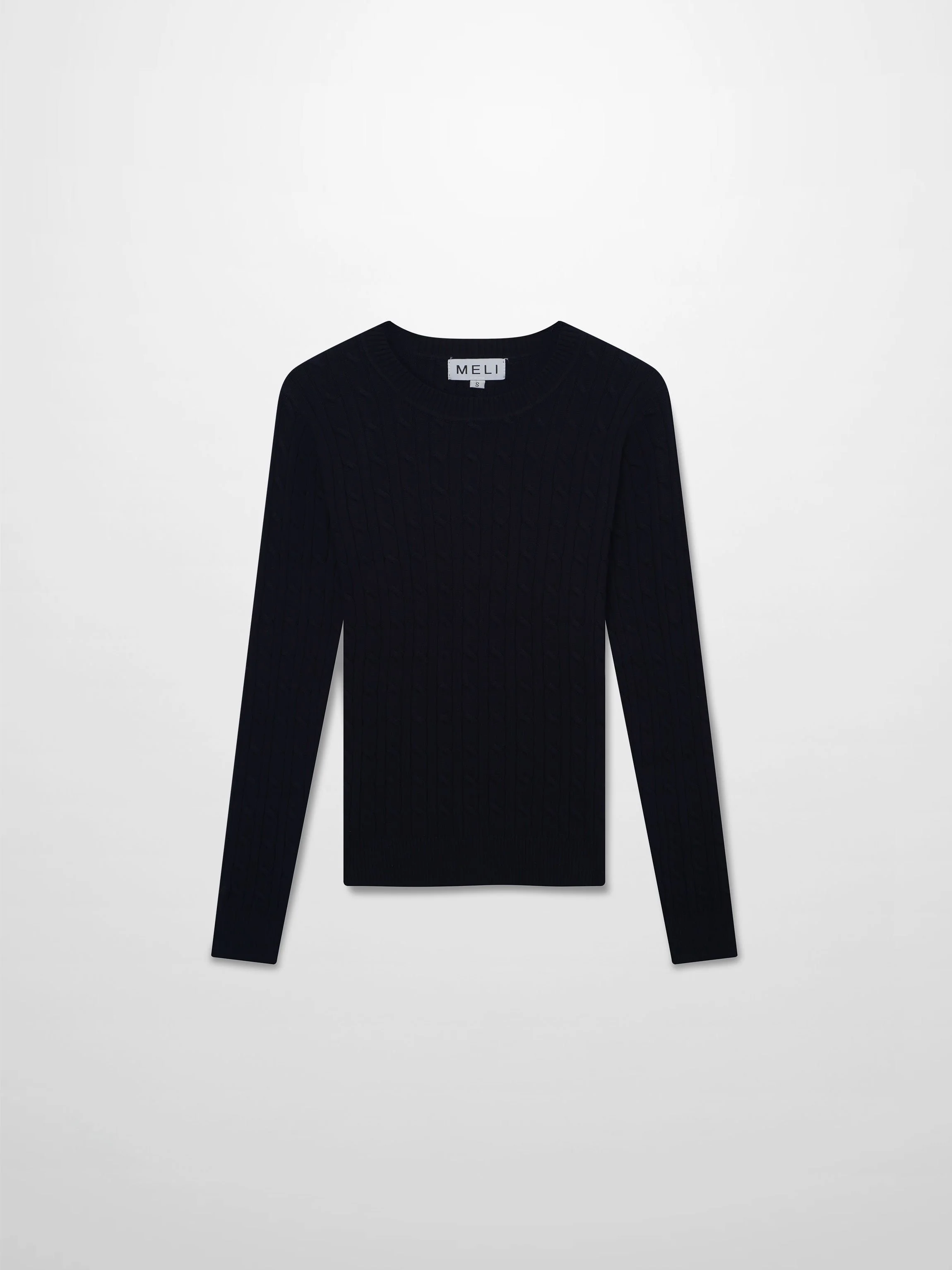 Crew Neck Cable Sweater-Navy