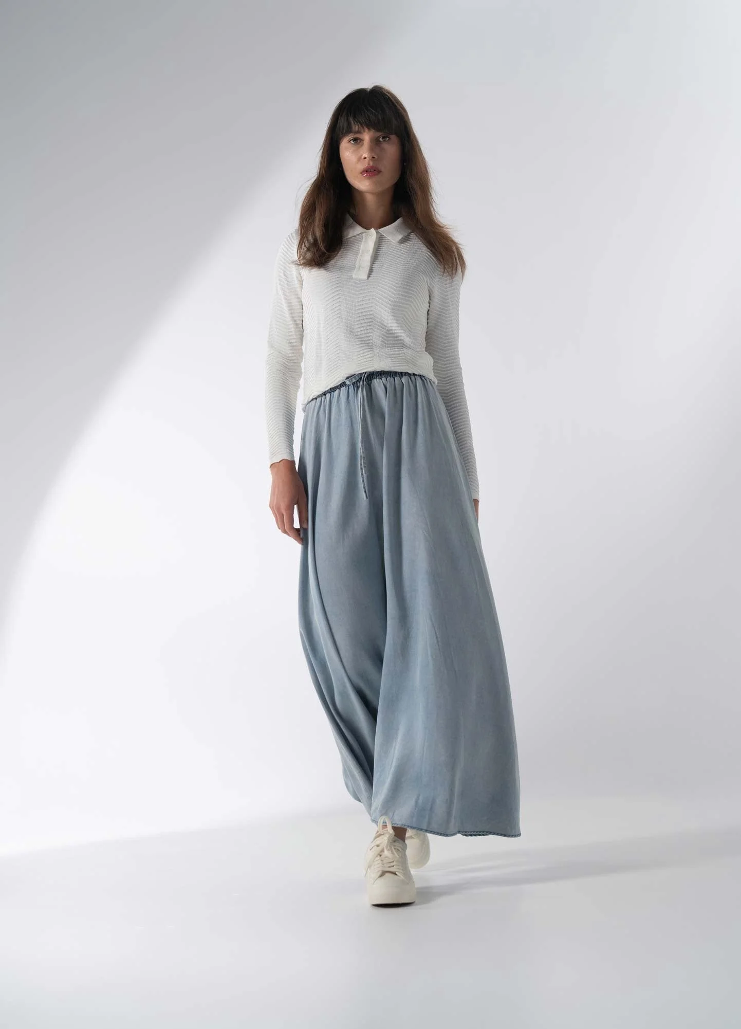 Drawstring Circle Skirt-Light Blue Denim