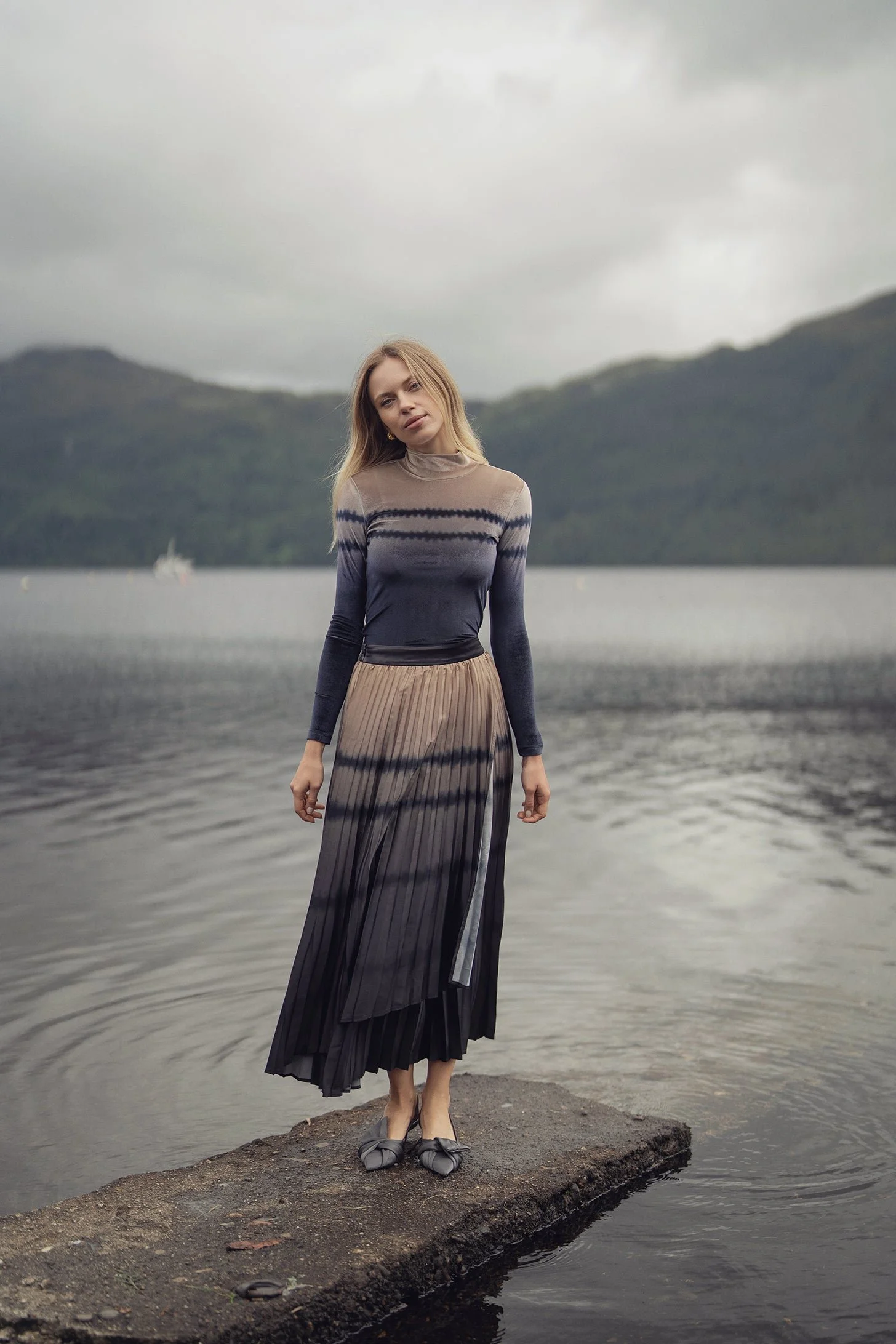 Ombre Faux Wrap Skirt - Brown