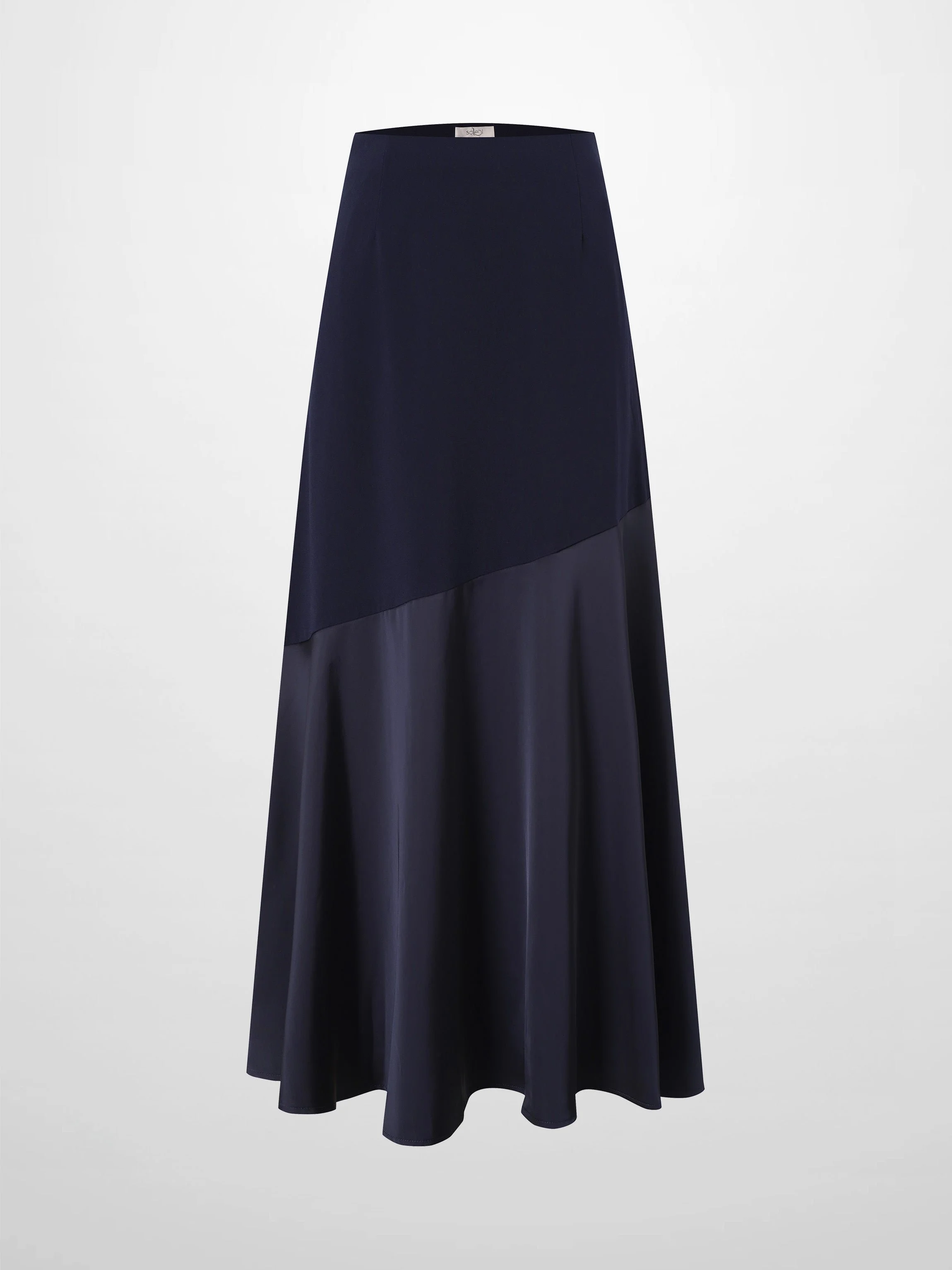 Faux Satin Bottom Flare Skirt-Navy
