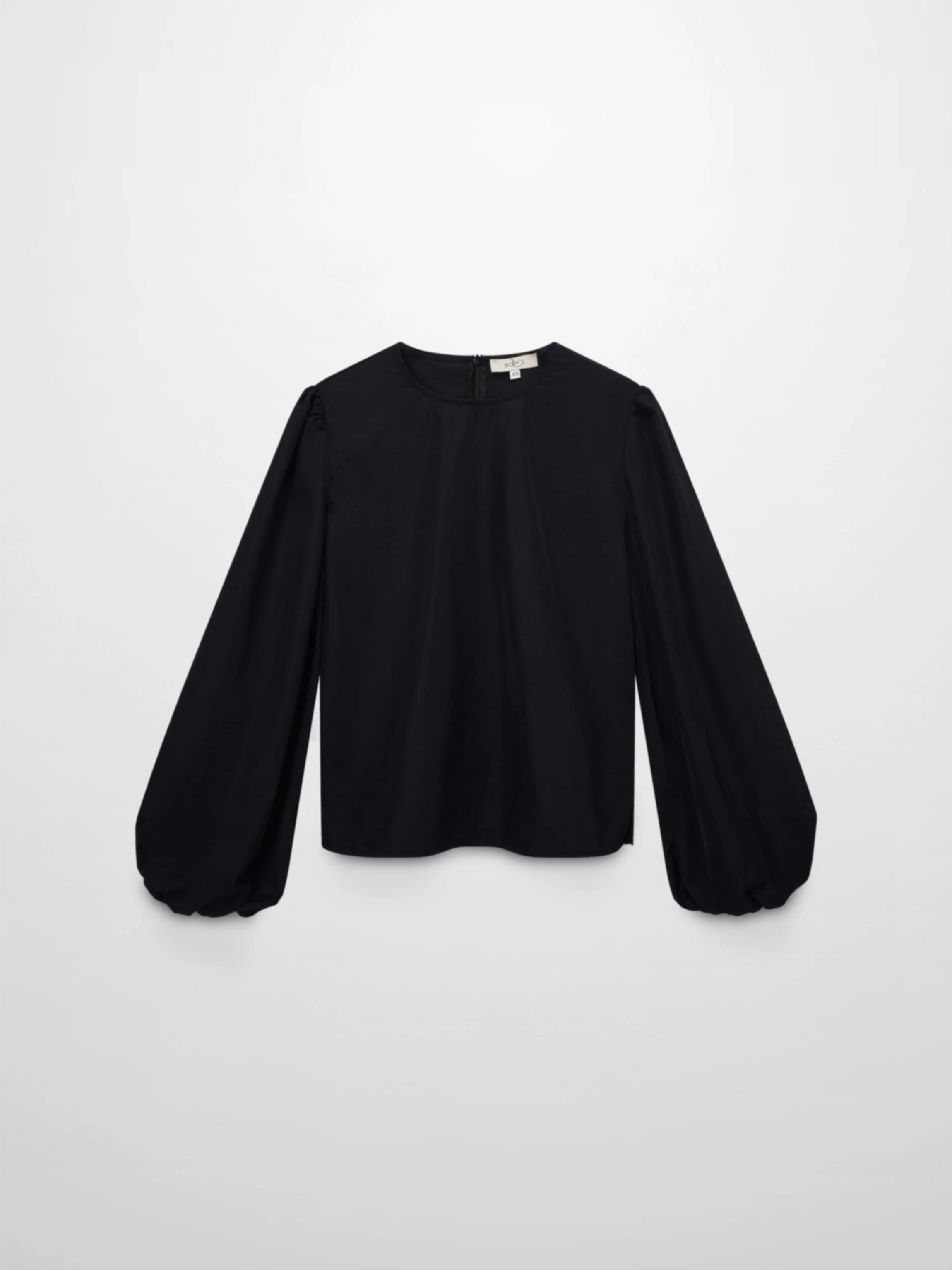 Bubble Sleeve Taffeta Top-Black