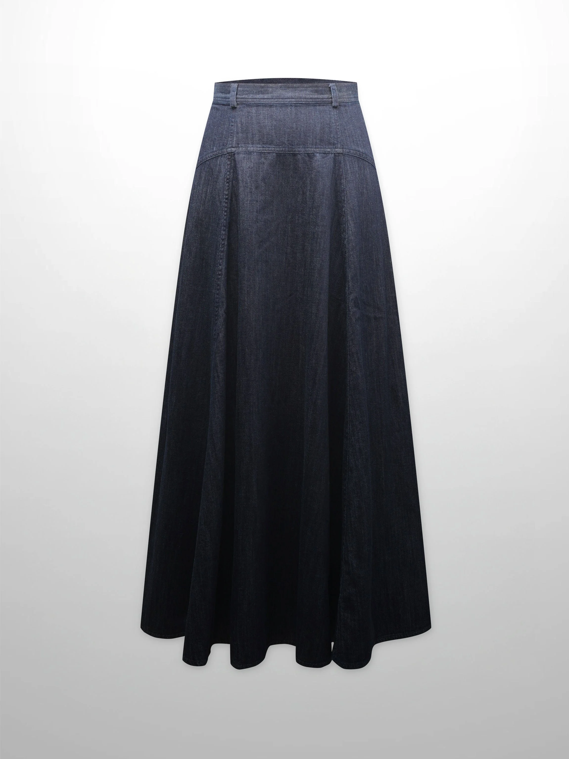 Denim Yoke Circle Skirt-Dark Blue