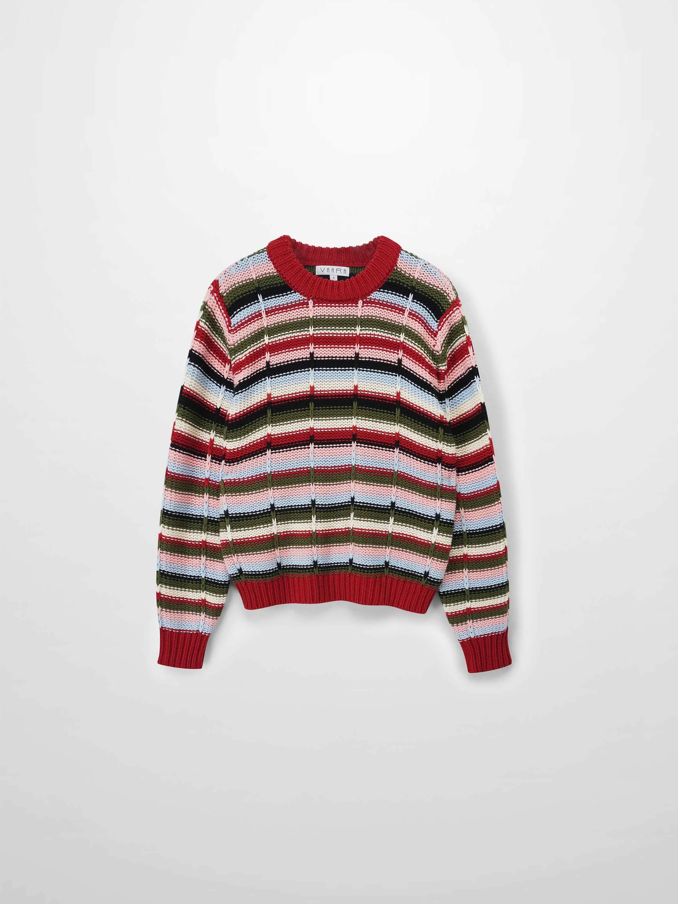Overstitch Detail Striped Sweater-Burgundy