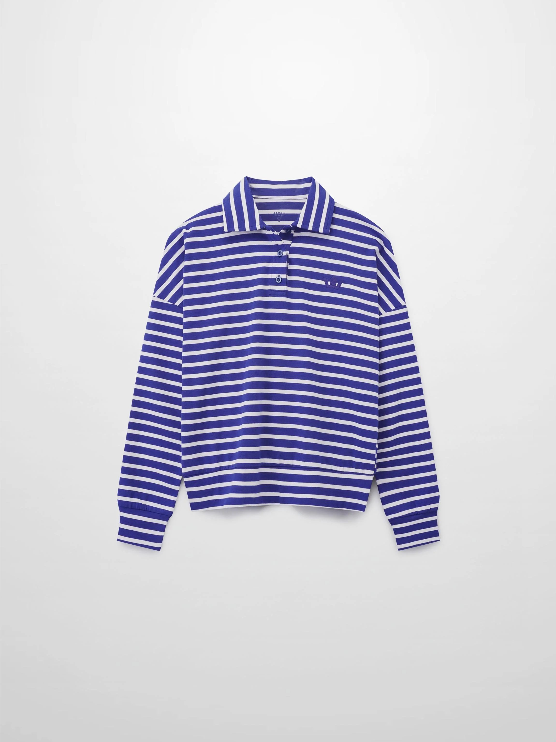 Collared Bomber Tee-Cobalt/White