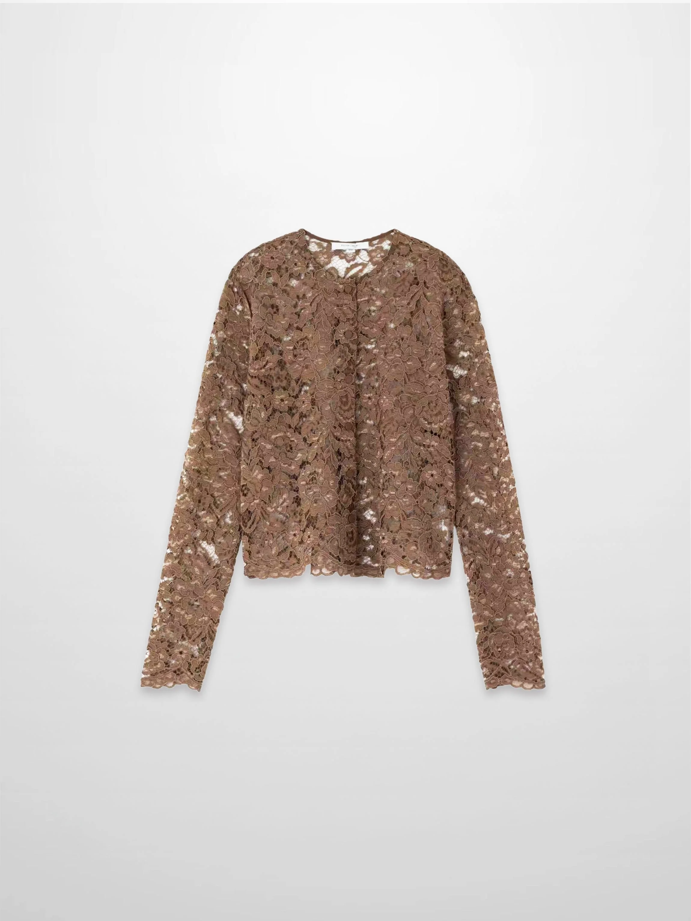 Lace Button Down Cardigan Top-Brown