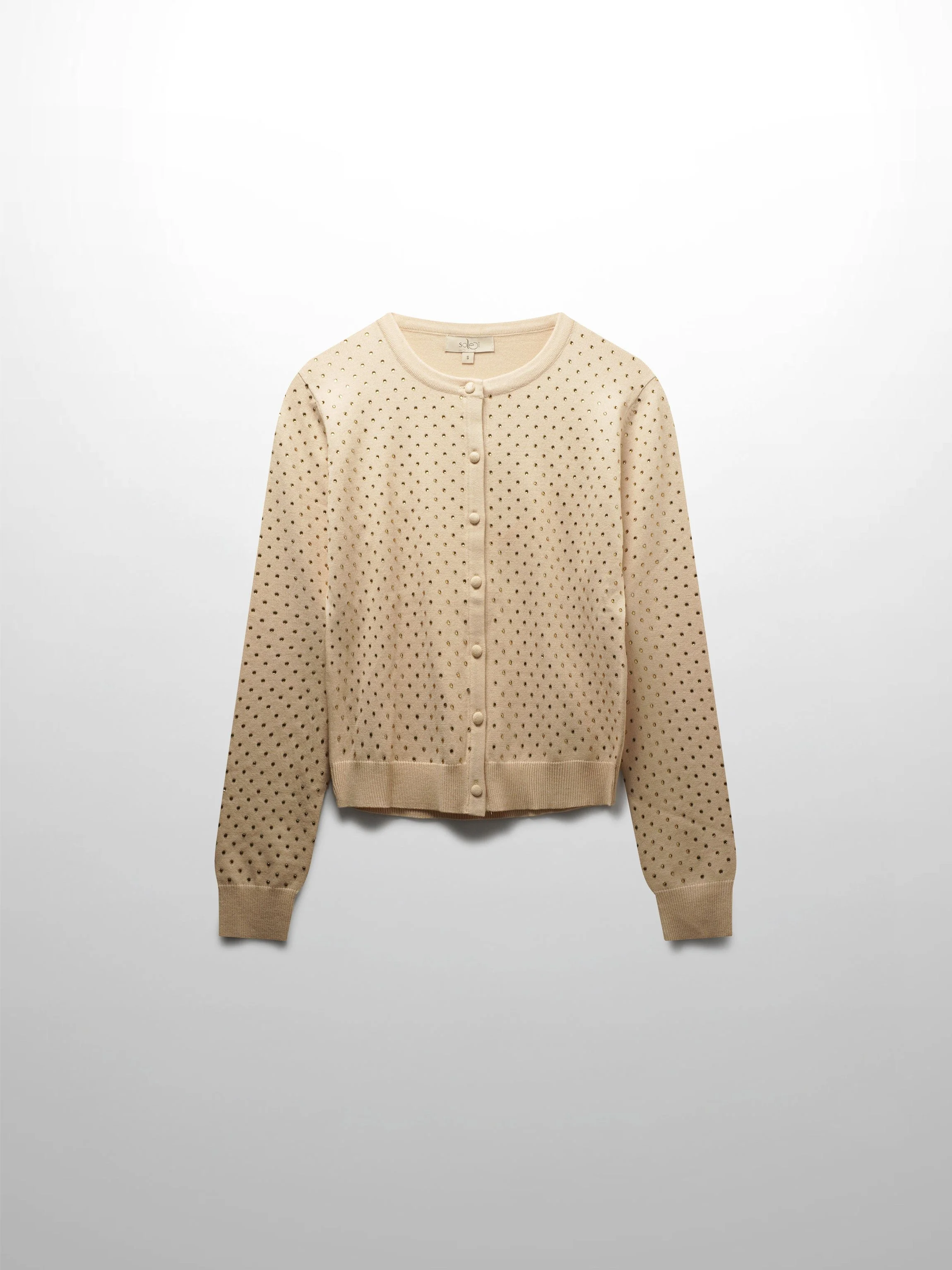 Stone Embellished Crew Cardigan-Vanilla