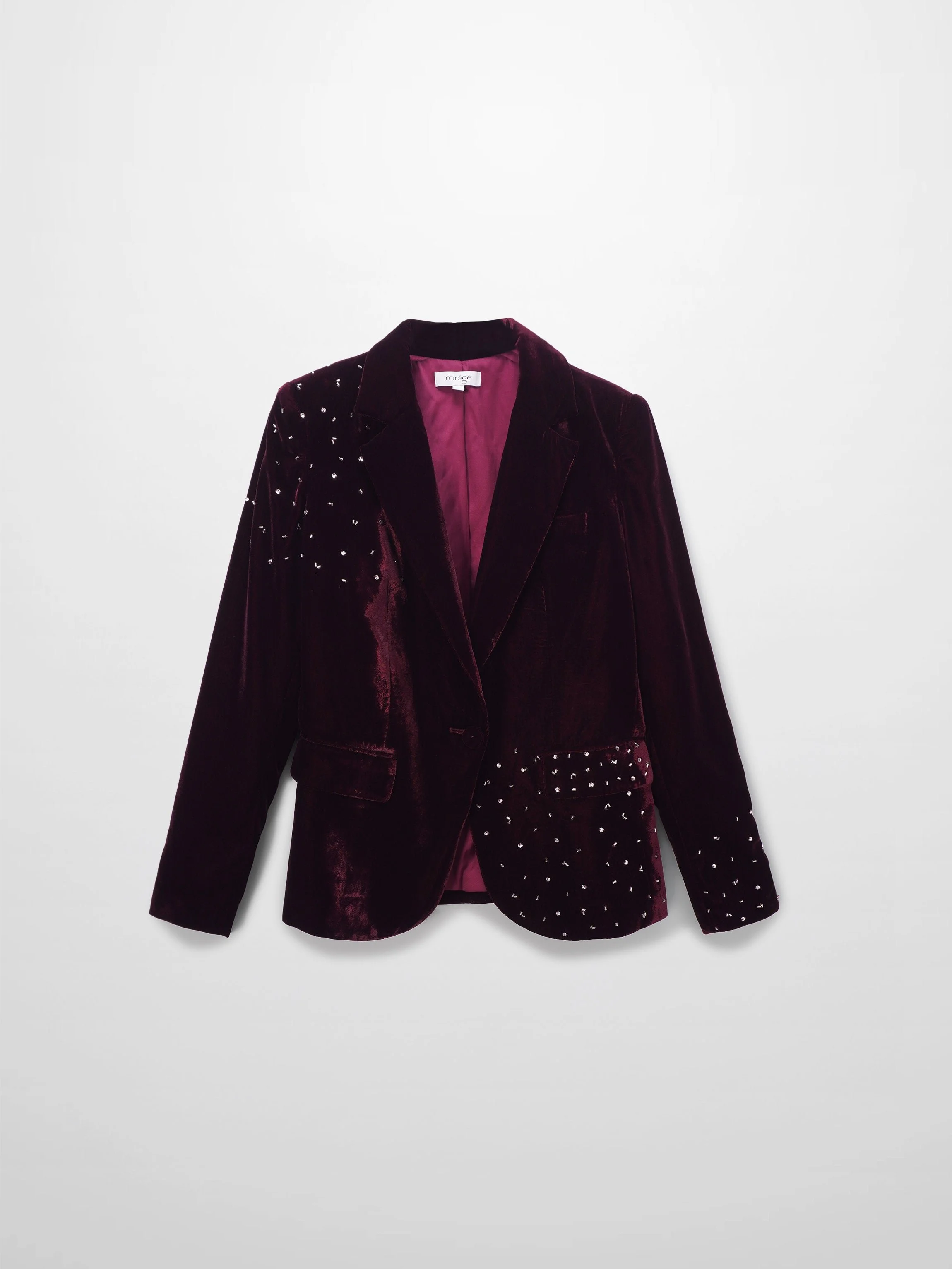 Embellished Velvet Blazer-Burgundy