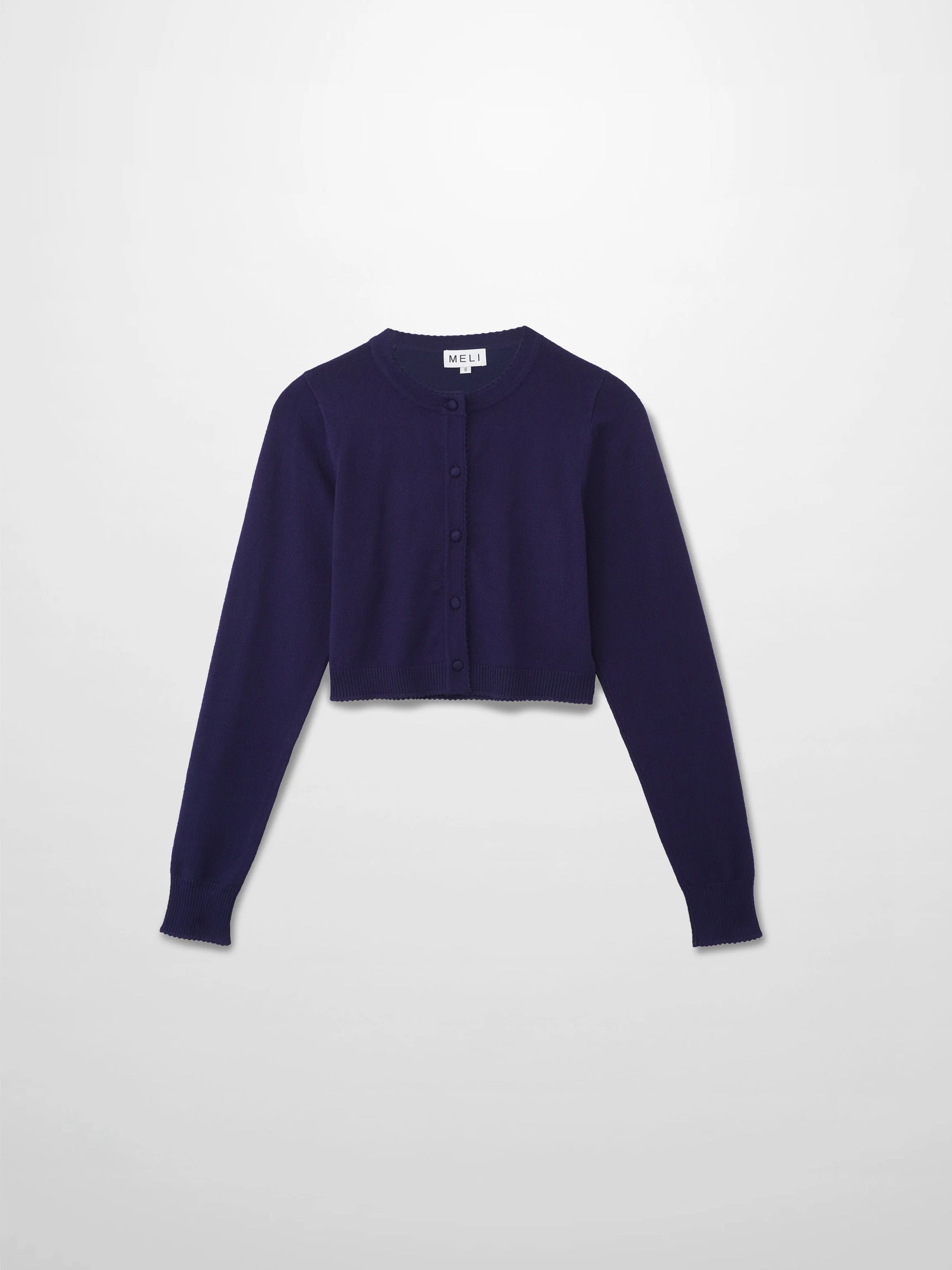 Trim Detail Crew Crop Cardigan-Navy