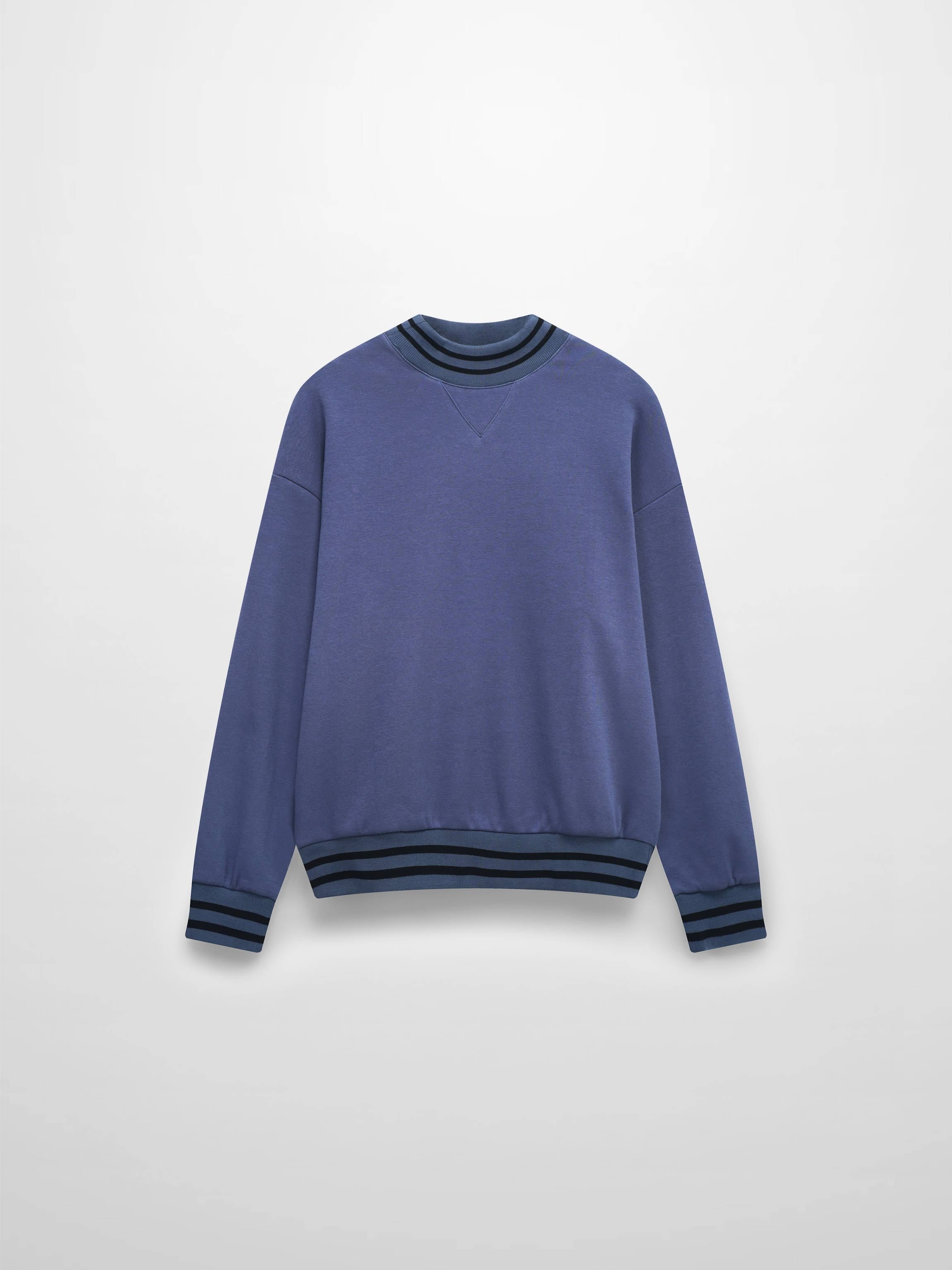 Striped High Neck Sweatshirt-Denim Blue/Black