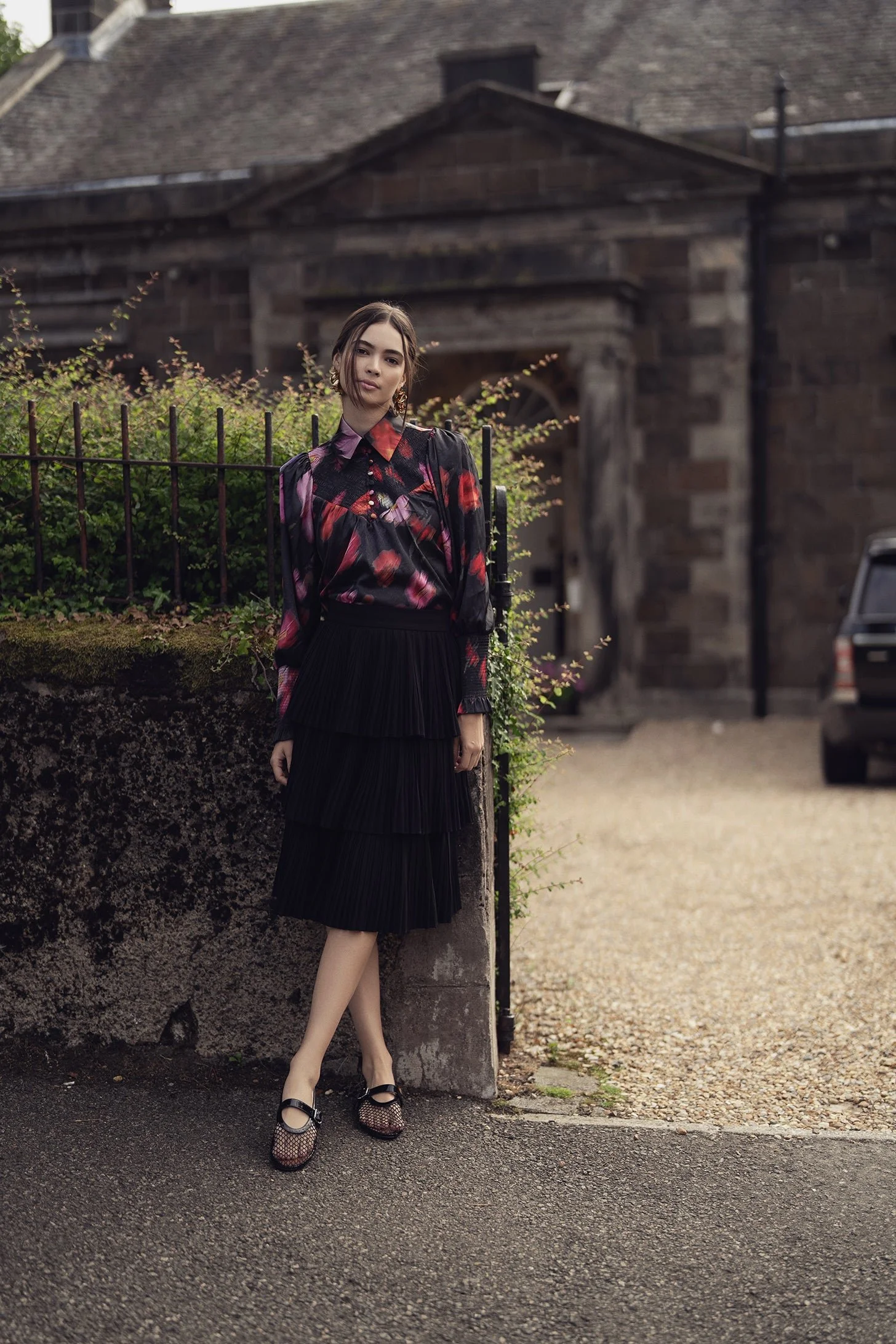 Pleated Layer Skirt 26"-Black