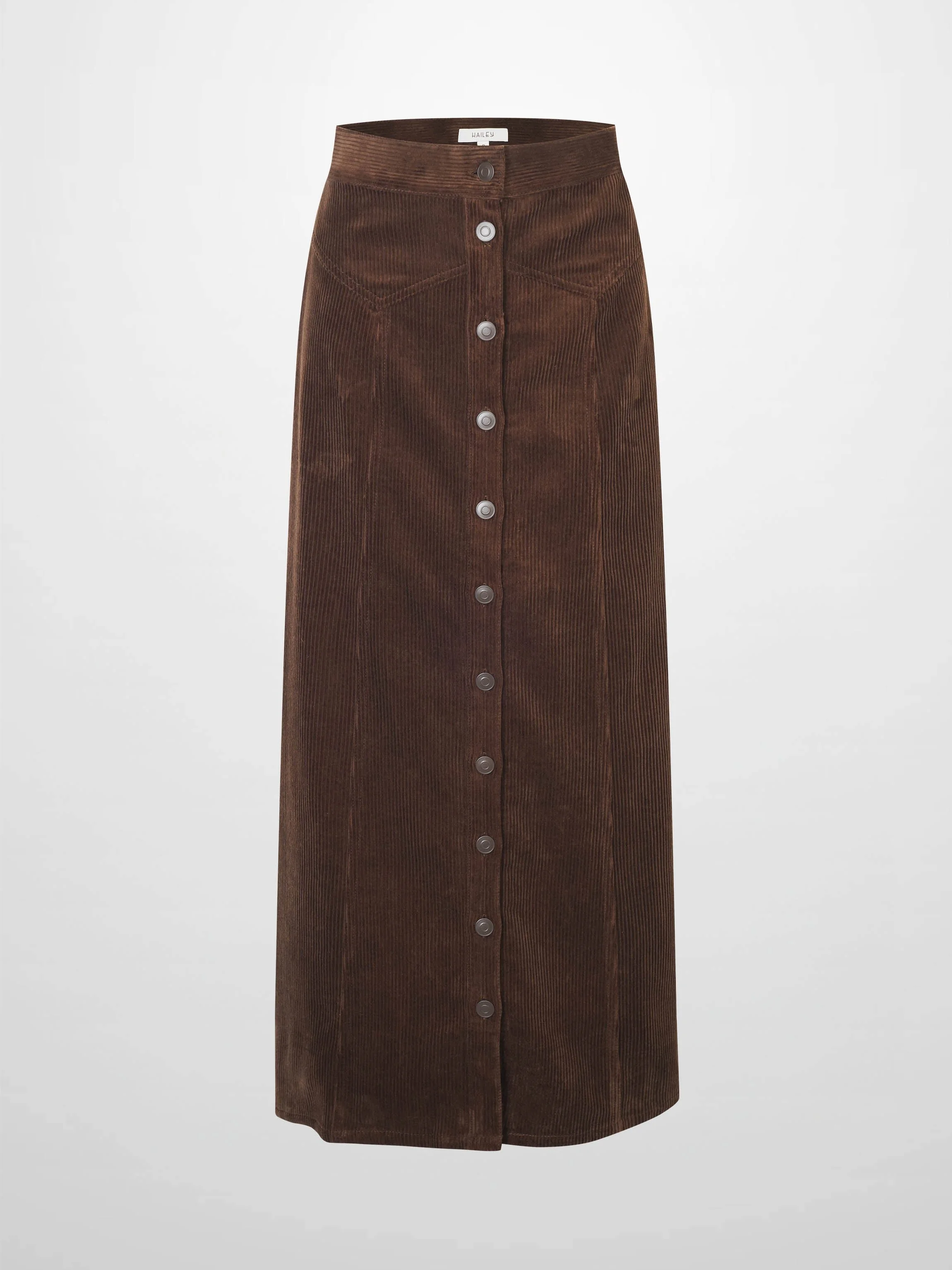Button Down A-Line Corduroy Skirt-Dark Brown