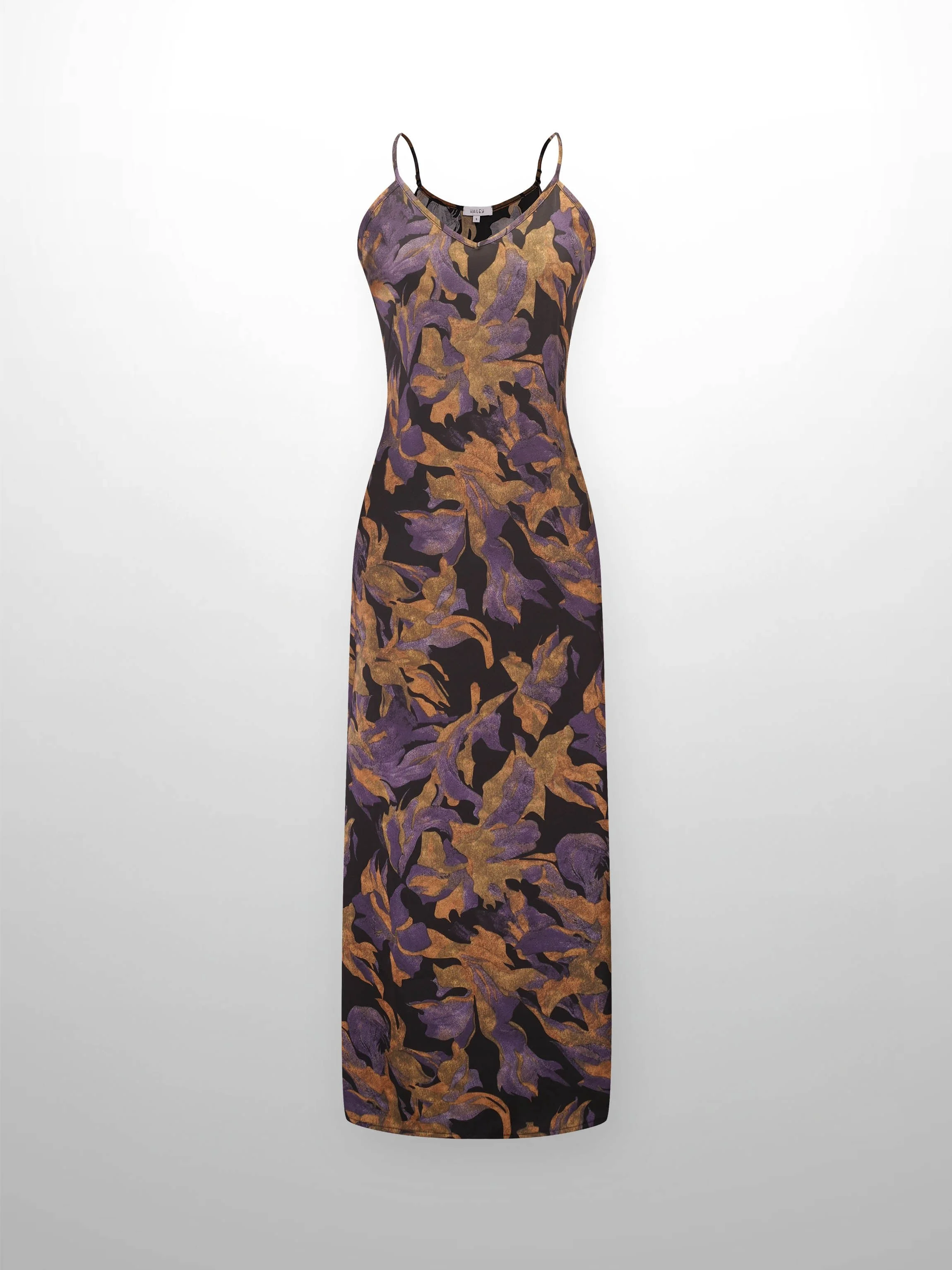 A-Line V Neck Slip Dress-Purple Floral