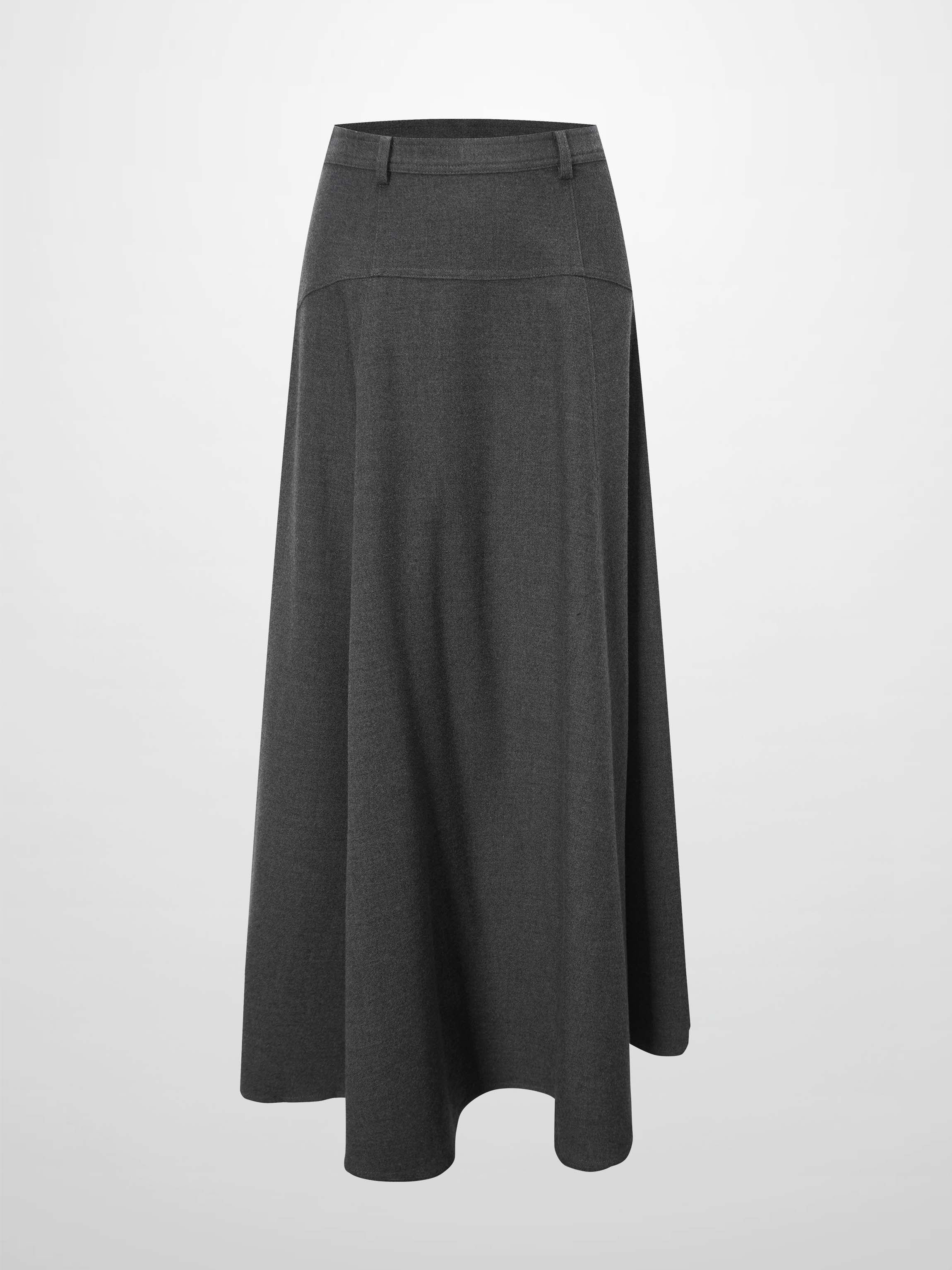 Wool Blend Yoke Skirt 37"-Grey