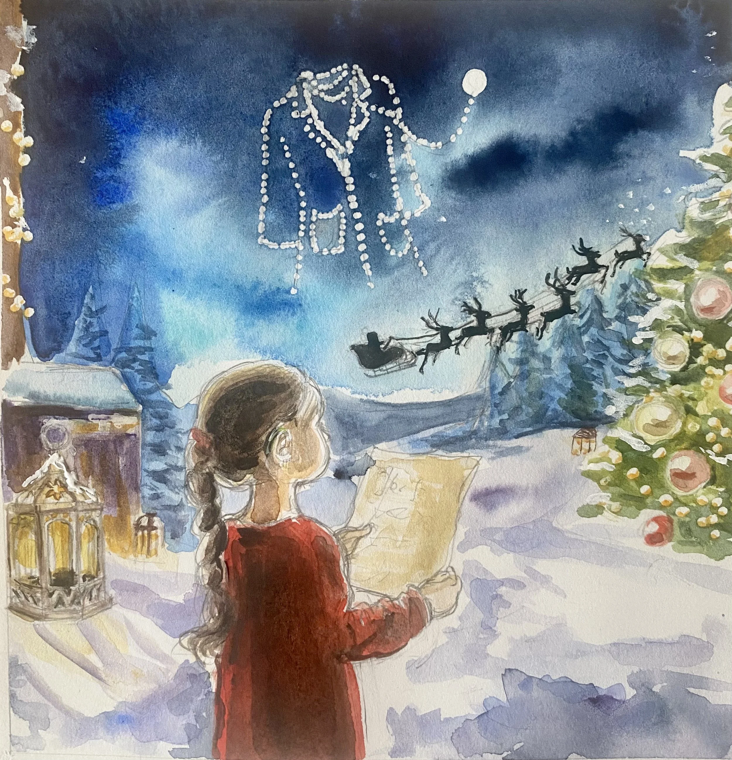 Impression couleur Girl on Christmas Night