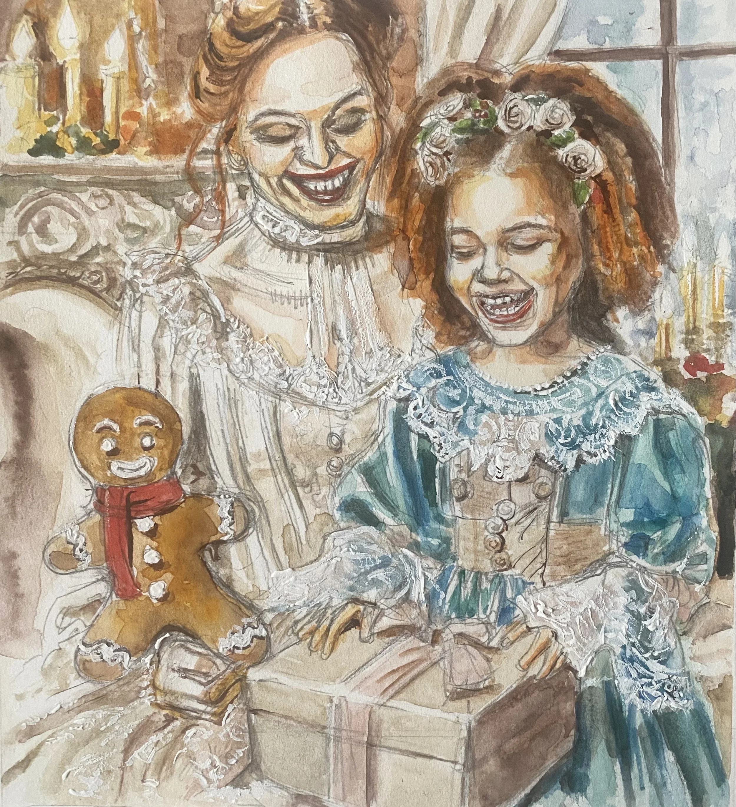 Impression couleur Gift Christmas mother with daughter