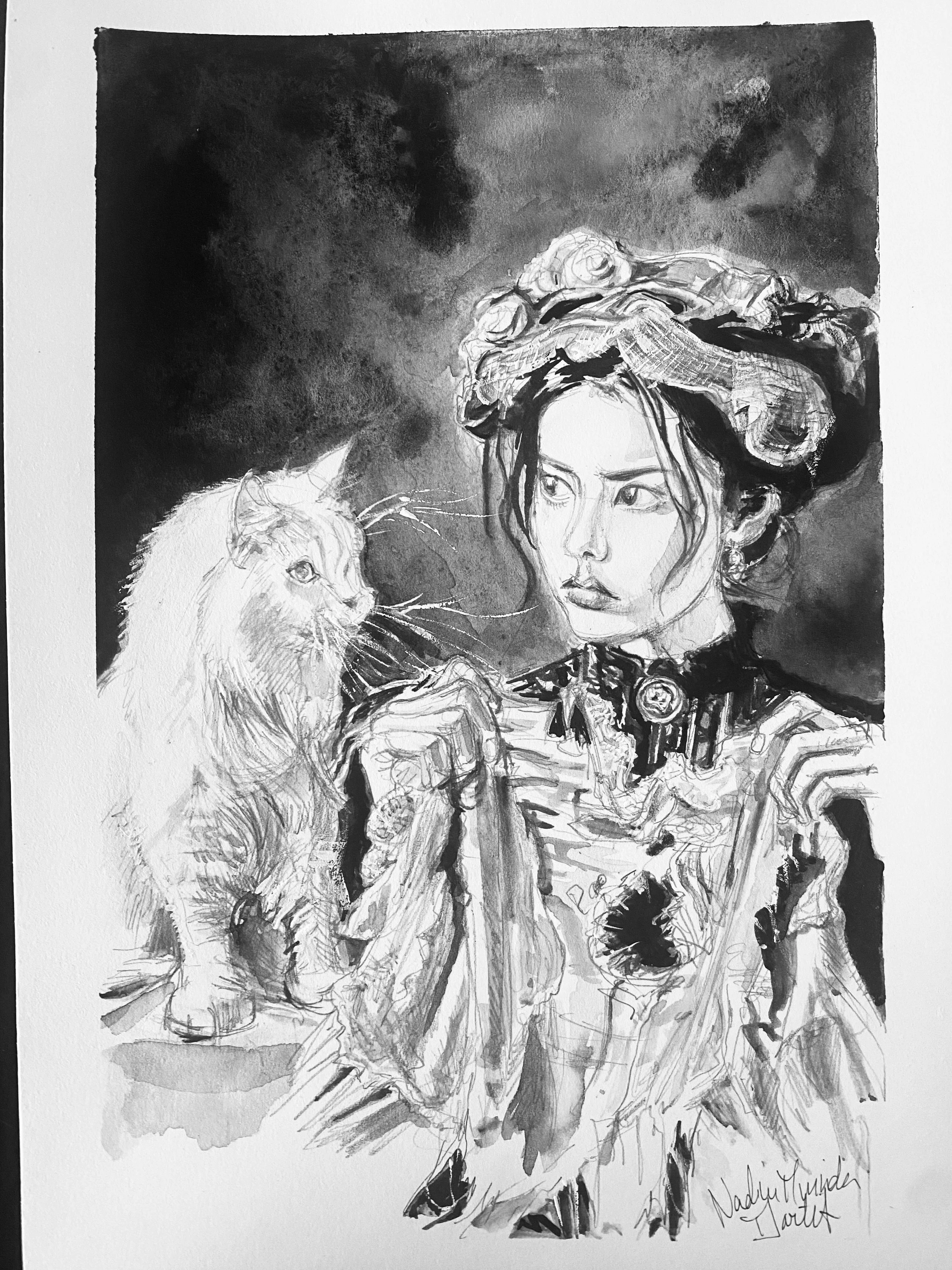 Impression N&B Gothic Lolita cat