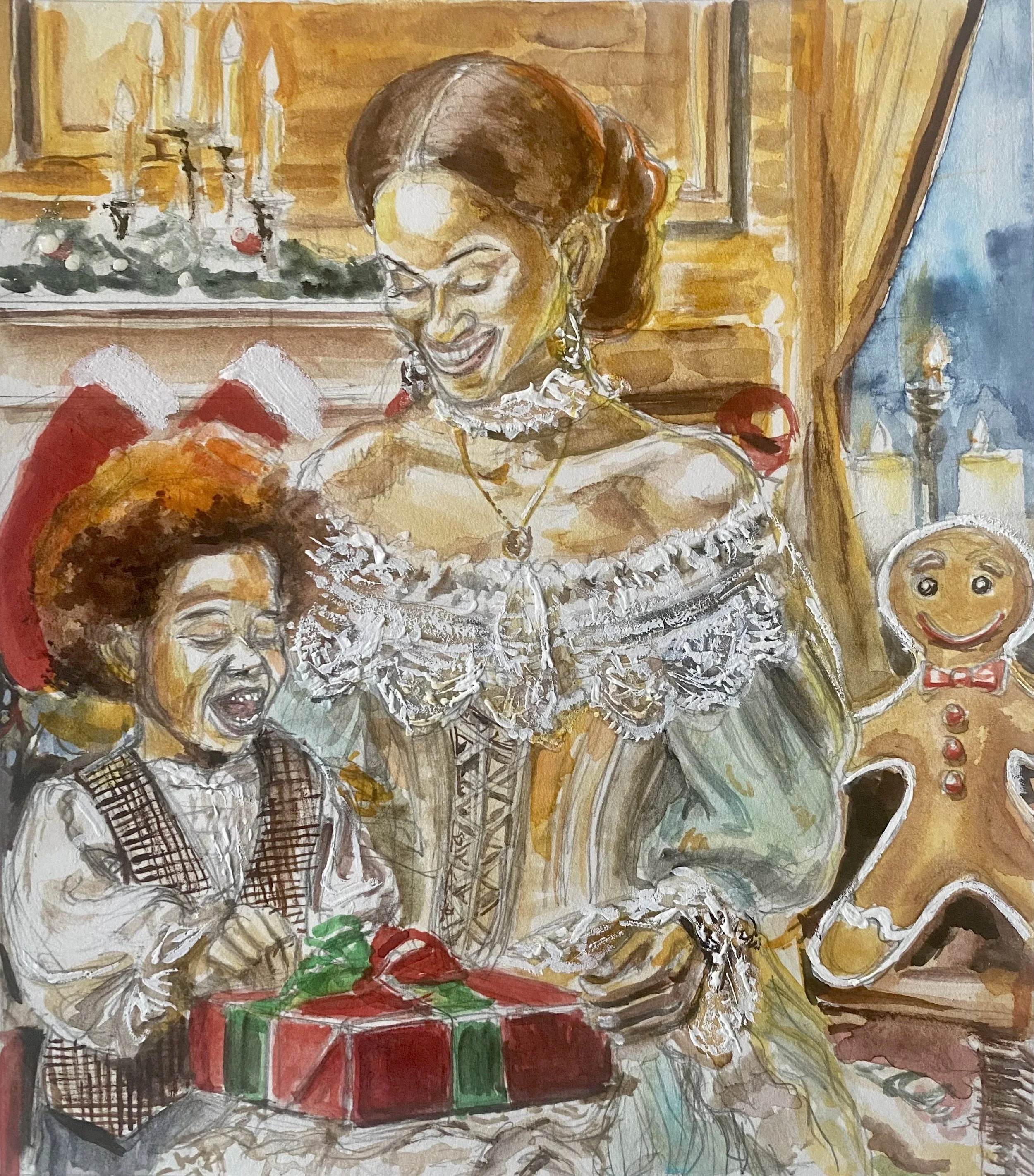 Impression couleur Gift Christmas mother with boy