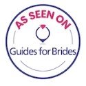 Logo with text 'As Seen On Guides for Brides' and a stylized wine glass icon