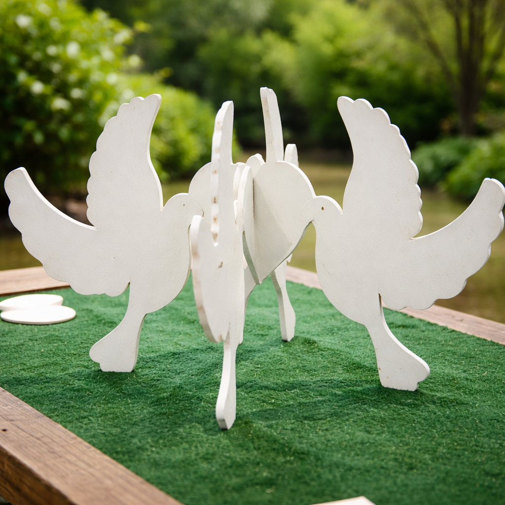 White wooden interlocking doves crazy golf