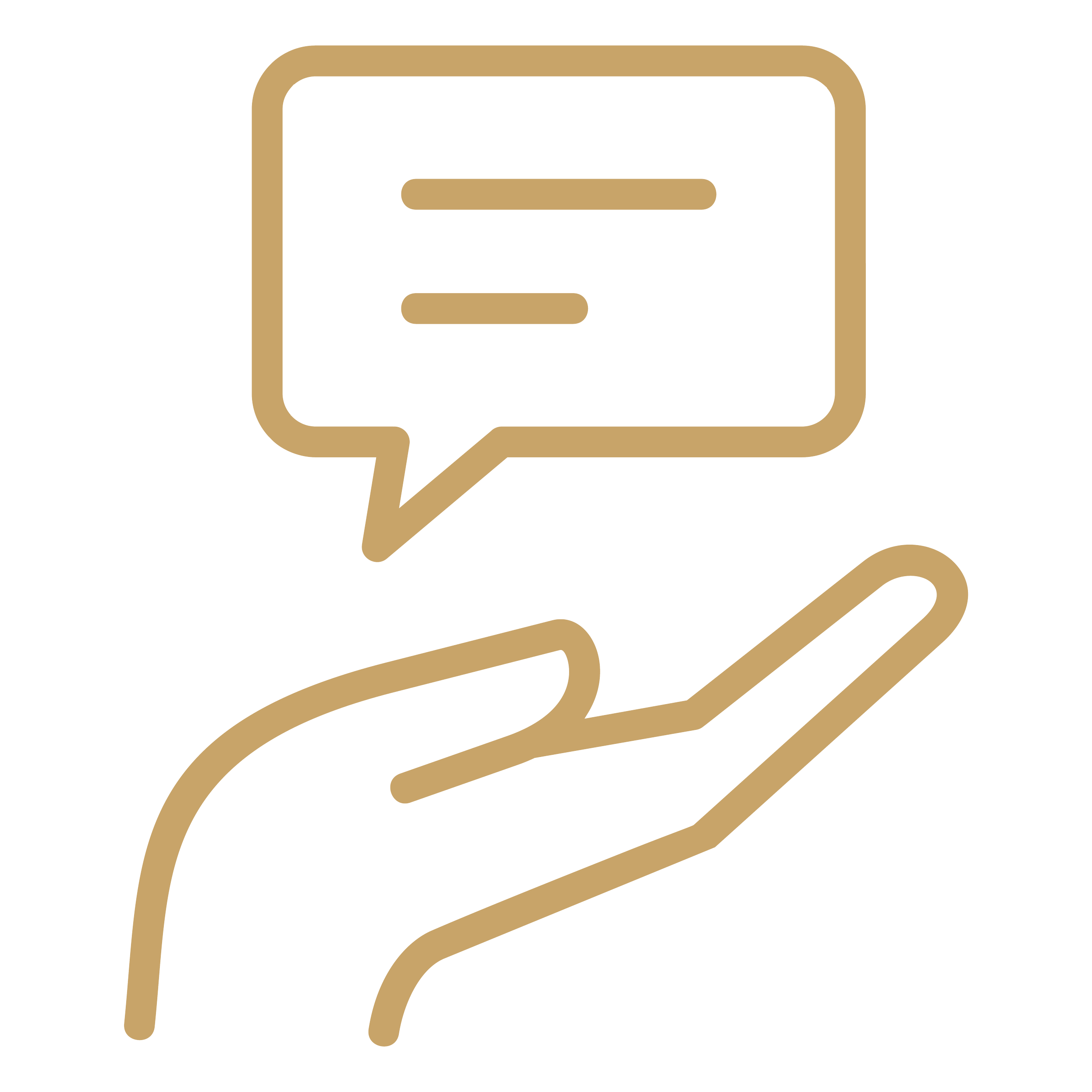 Illustration of a hand holding a speech bubble with two horizontal lines, representing communication or messaging.