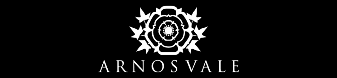 Black background with a white decorative floral logo and the text 'ARNO'S VALE' underneath.