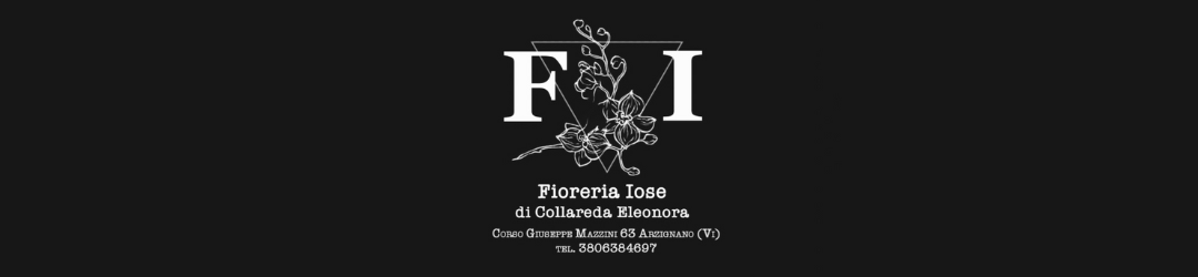 Business card for Fioreria Iose, a flower shop owned by Collareda Eleonora in Arzignano, Italy, featuring floral graphics and contact information.