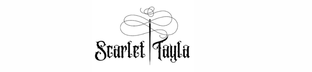 A logo with decorative lines above and the name 'Scarlet Taylor' in black ornate font.