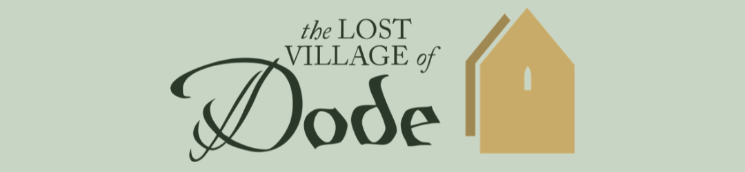 Logo for the film 'The Lost Village of Dode,' featuring stylized text and a abstract drawing of a small house with a door, in earthy tones.