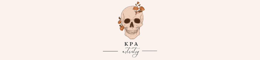 A beige background with a drawing of a human skull adorned with flowers at the top and sides. Below the skull, there is the text 'K P A' and the word 'attitude' written in a stylish script.