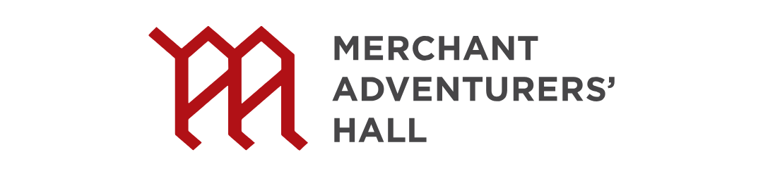 Logo for Merchant Adventurers' Hall featuring a red geometric symbol and black text.