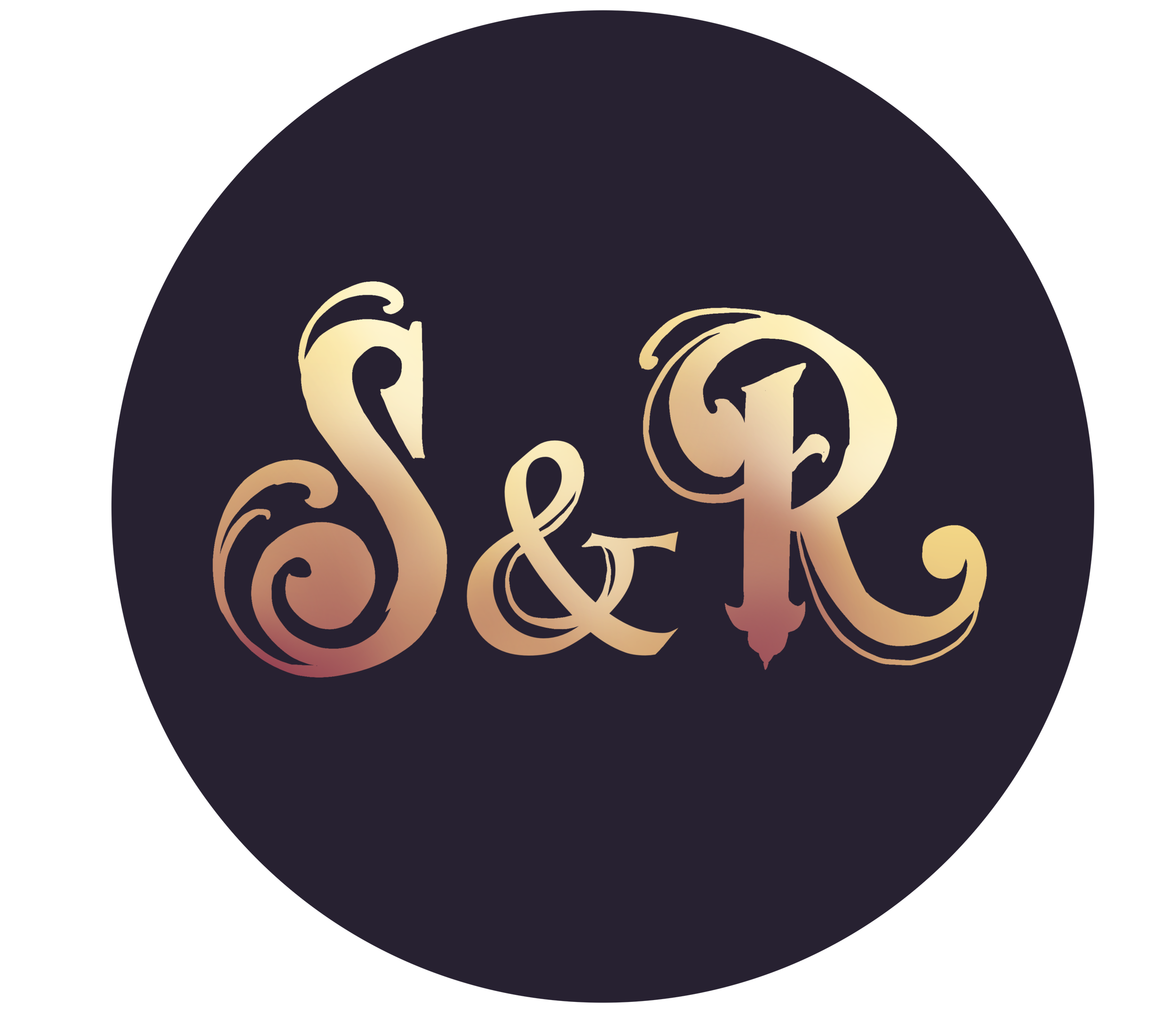 Stylized initials 'S & R' in a gradient font on a dark circular background.
