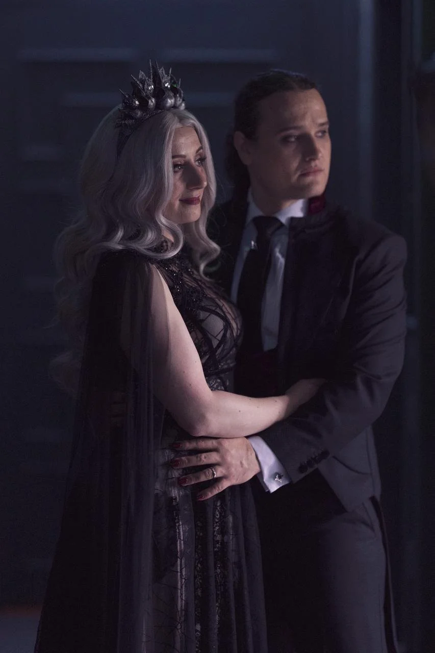 Vampire wedding or Heather and James wearing Legend Bridal for their Til Death dark wedding