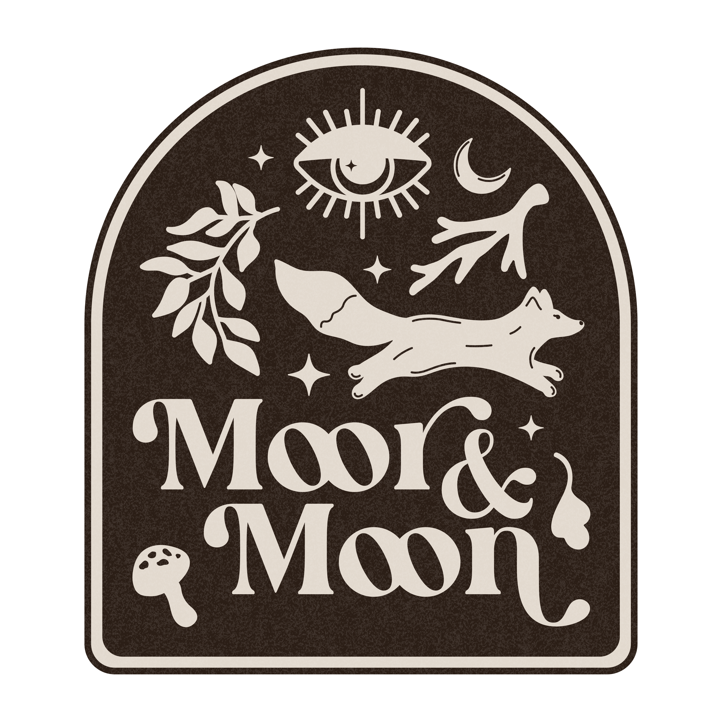 Black and white logo with celestial and nature elements, featuring the words 'Moore & Moon'.
