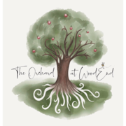 A watercolor illustration of an orchard with a large tree and pink blossoms, with the text 'The Orchard at Crown Egan' underneath.